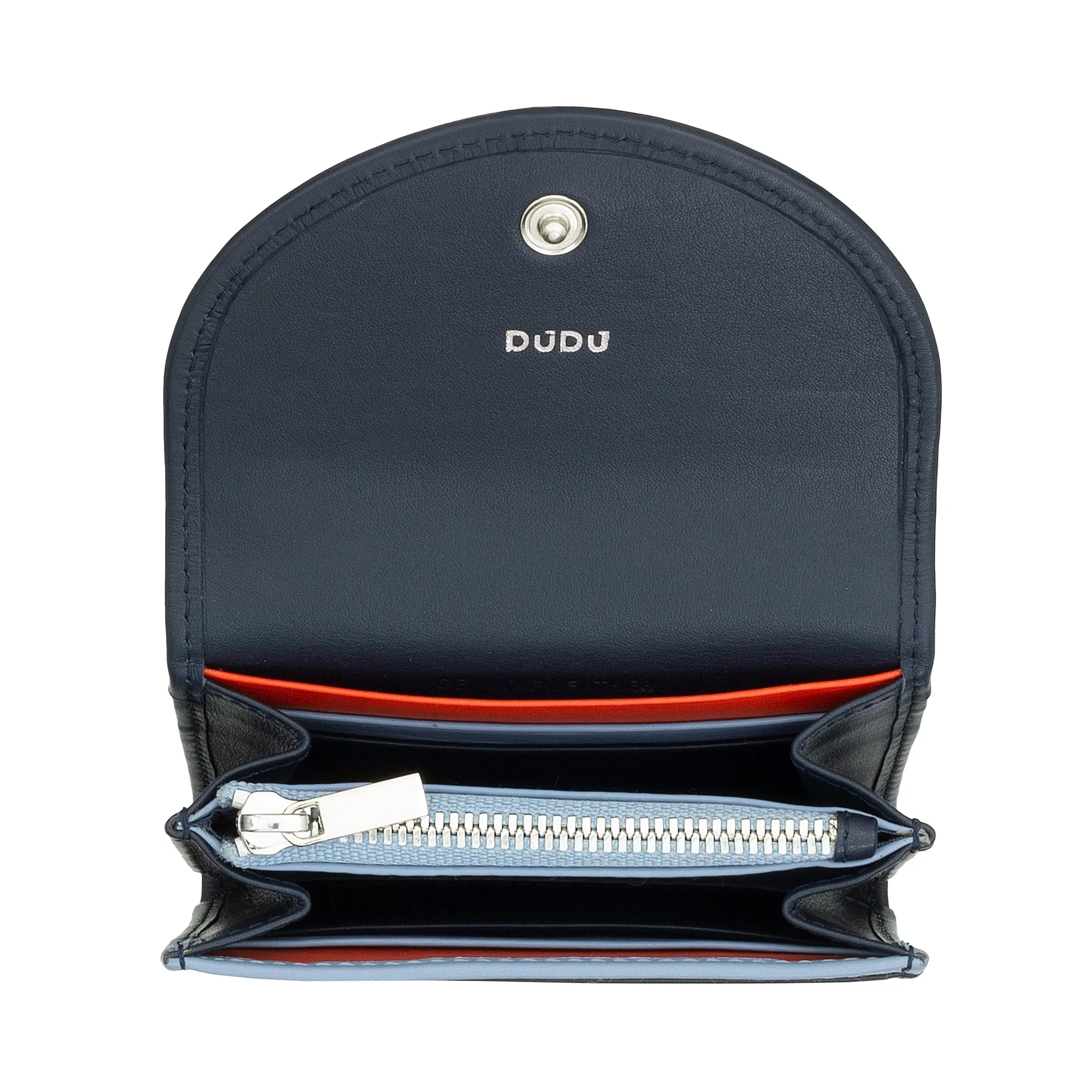DUDU Mini Women's Slim Portfolio In Vera Leather with Zip holder, button closure, compact colored wallets