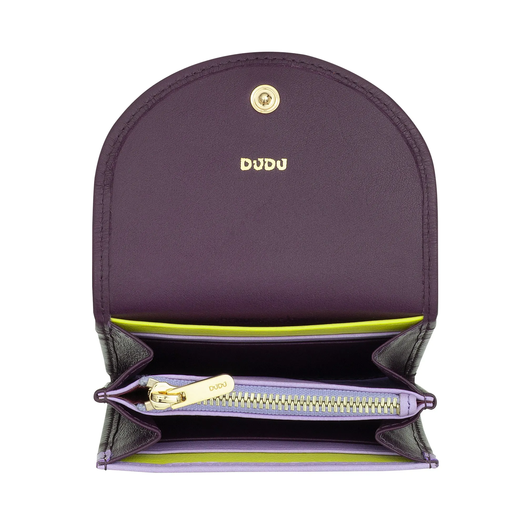 DUDU Mini Women's Slim Portfolio In Vera Leather with Zip holder, button closure, compact colored wallets