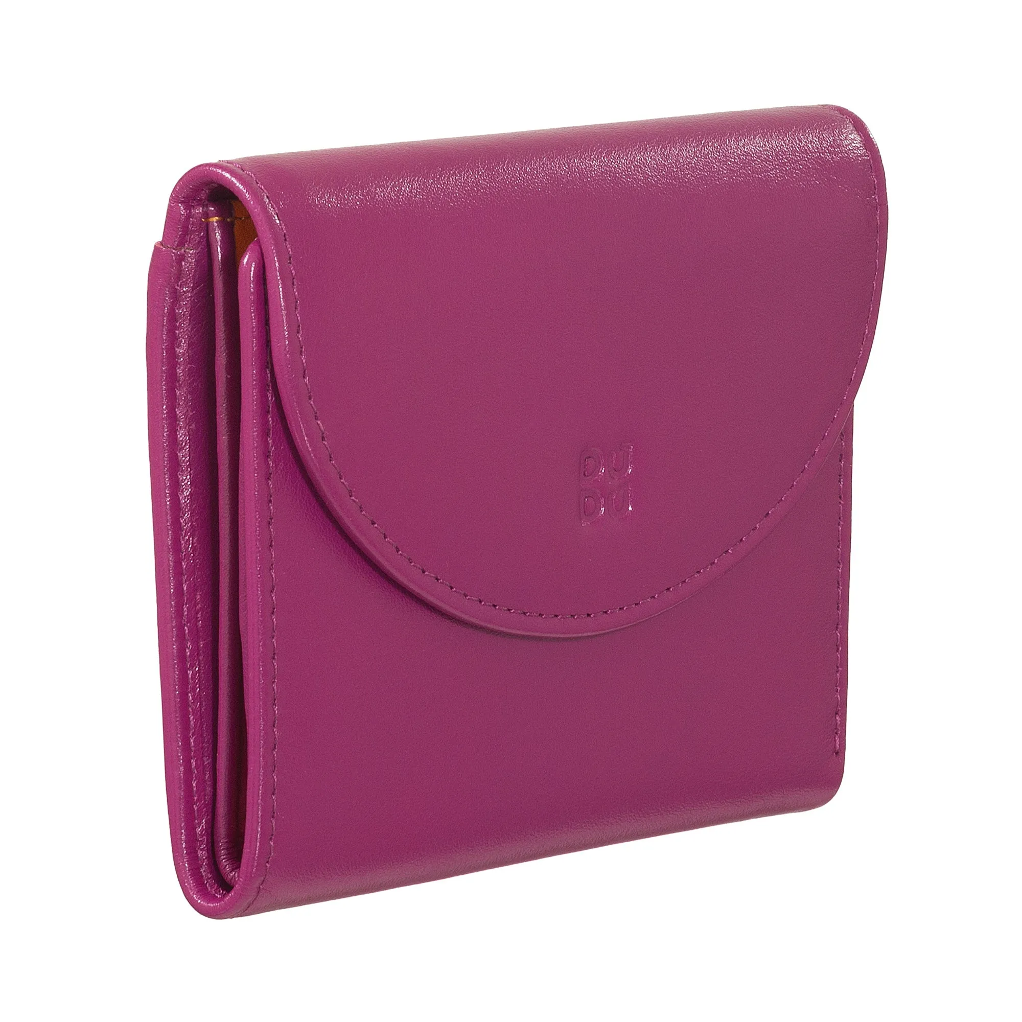 Dudu Women's Wallet In Small Soft Leather Small, Carecarter Pockets, Banknotes holder, Rear zipper For Coins, RFID wallets with colored button closure