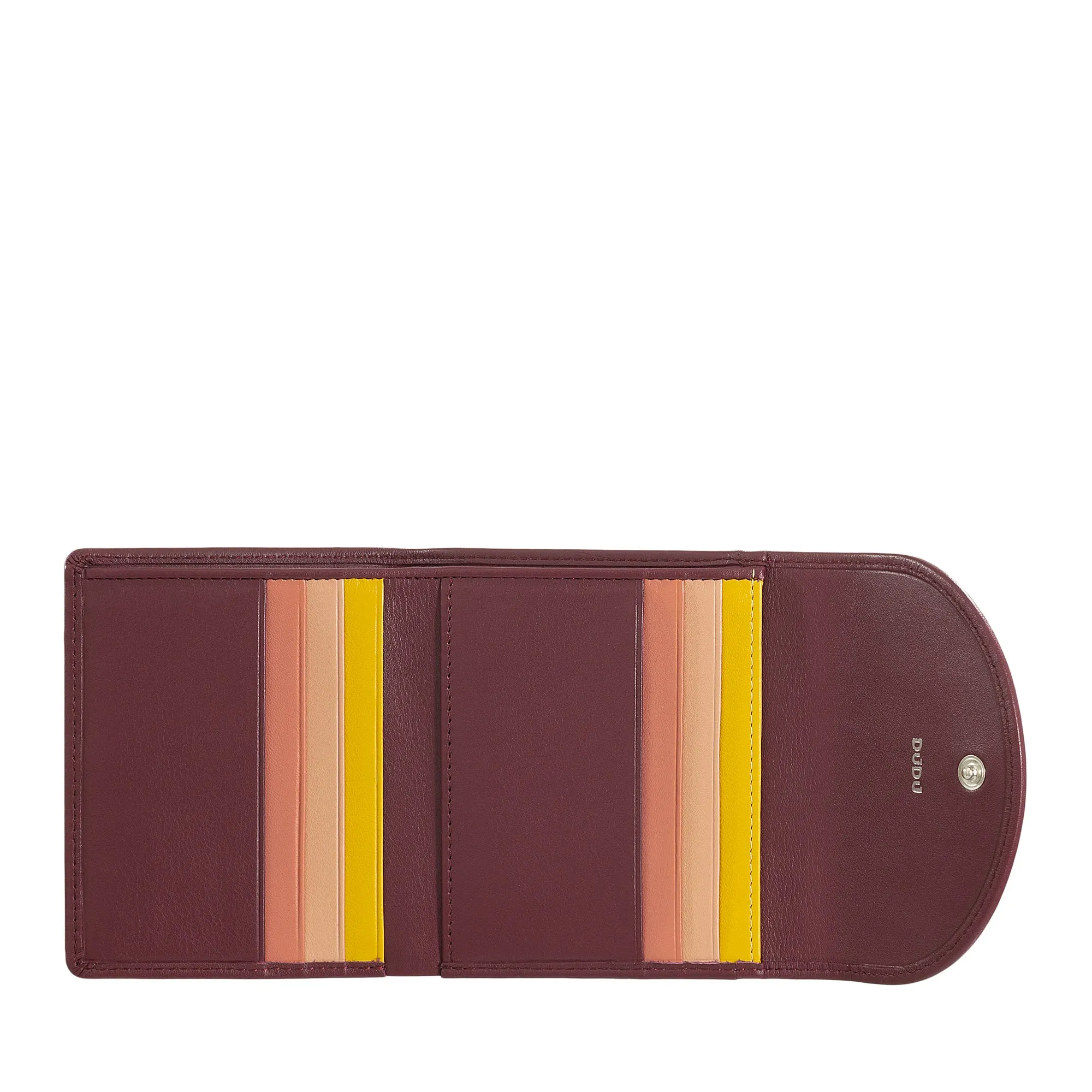 Dudu Women's Wallet In Small Soft Leather Small, Carecarter Pockets, Banknotes holder, Rear zipper For Coins, RFID wallets with colored button closure