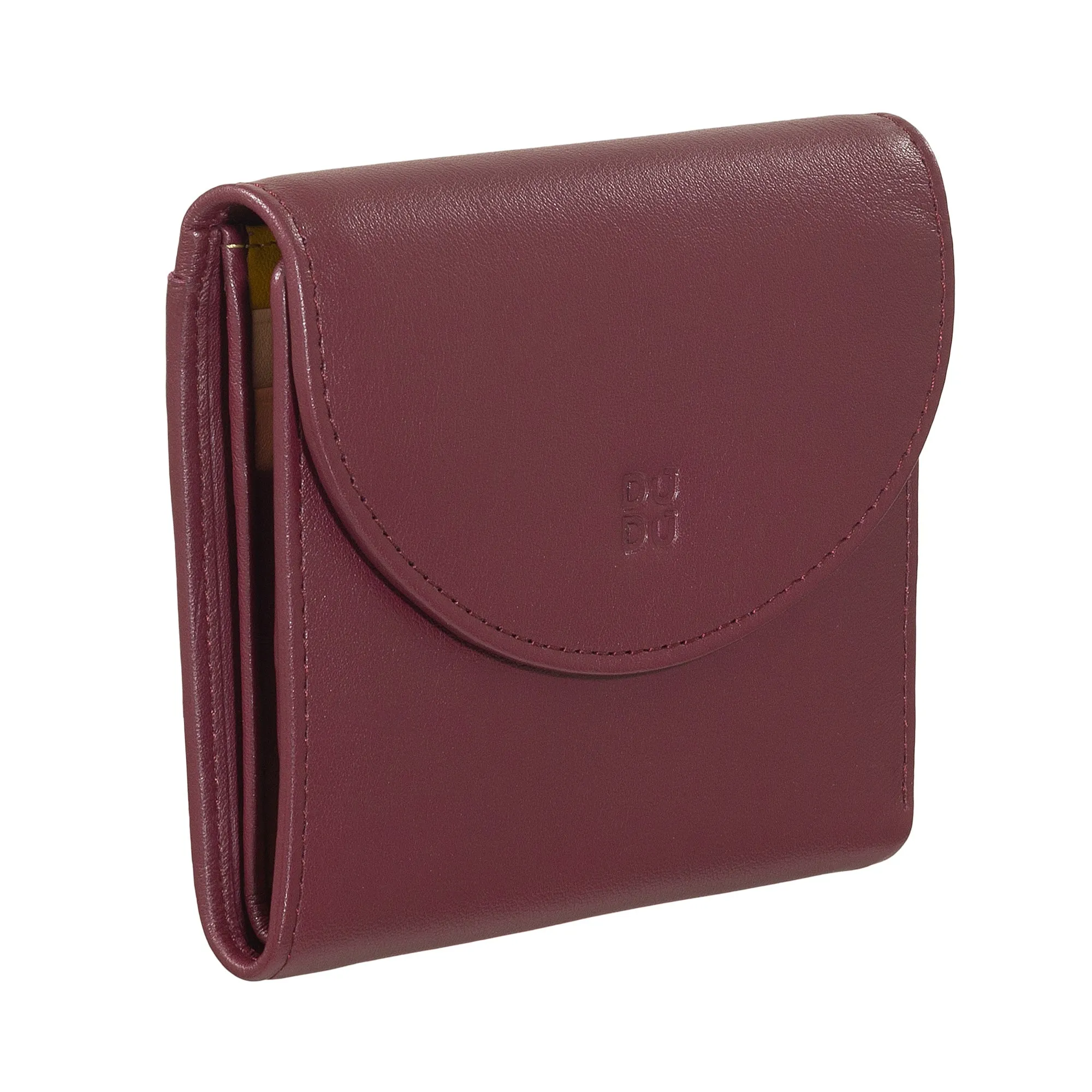 Dudu Women's Wallet In Small Soft Leather Small, Carecarter Pockets, Banknotes holder, Rear zipper For Coins, RFID wallets with colored button closure