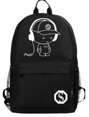 Fashion Noctilucent Cartoon Men's Backpack Teenagers School Night Lighting Bags with free USB Pen Bag Antitheft Lock Backpack