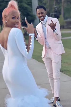 Fashion Pink Slim Fit Prom Men Suit