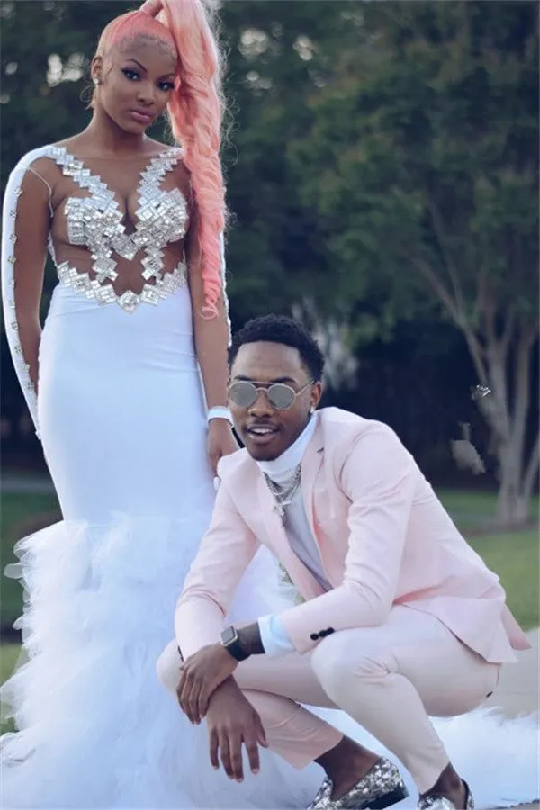 Fashion Pink Slim Fit Prom Men Suit