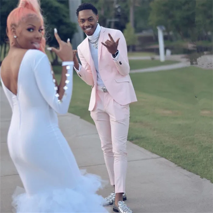 Fashion Pink Slim Fit Prom Men Suit