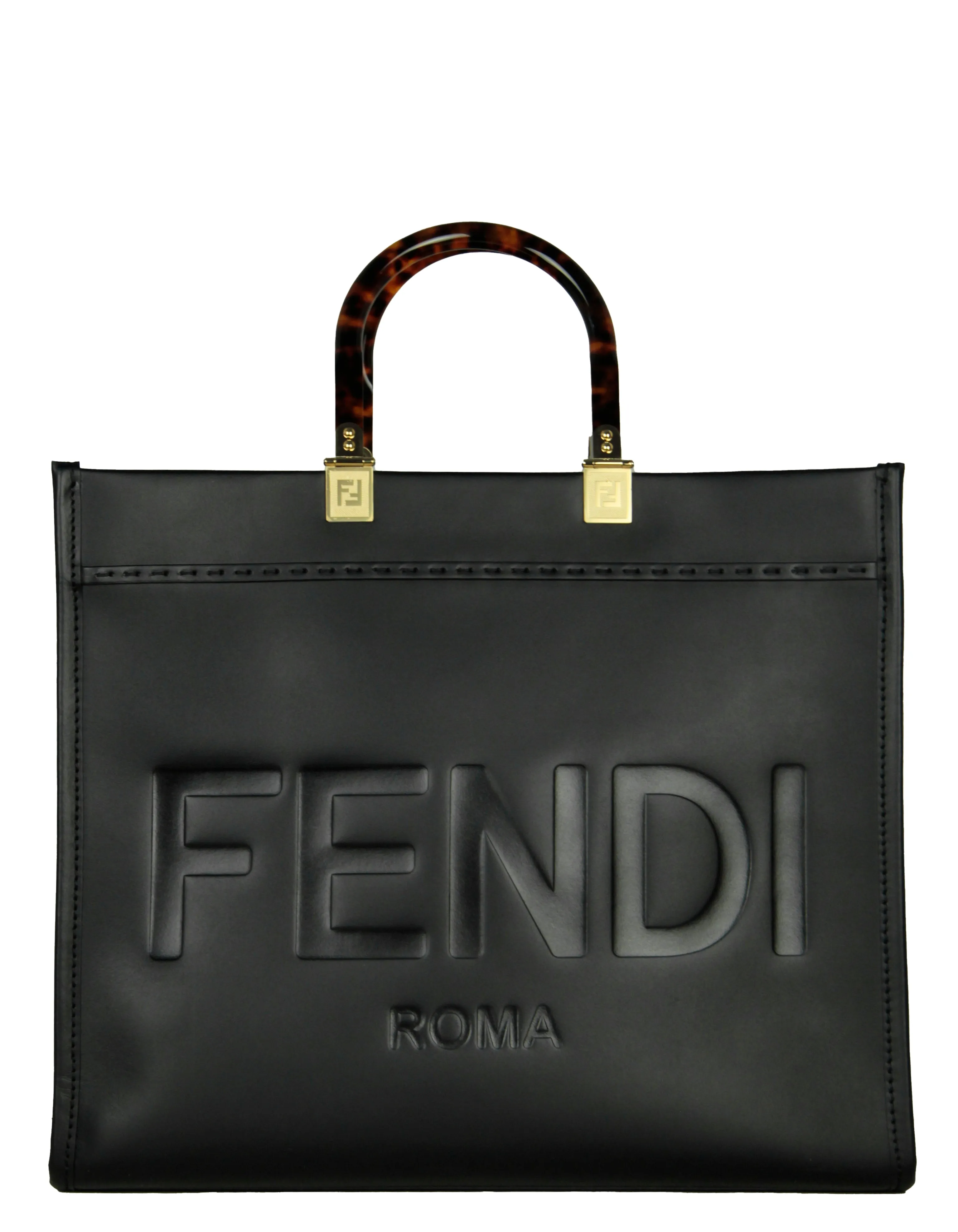 Fendi Black Leather Medium Fendi Sunshine Shopper Tote Bag