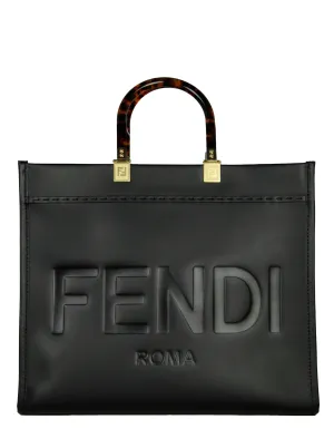 Fendi Black Leather Medium Fendi Sunshine Shopper Tote Bag