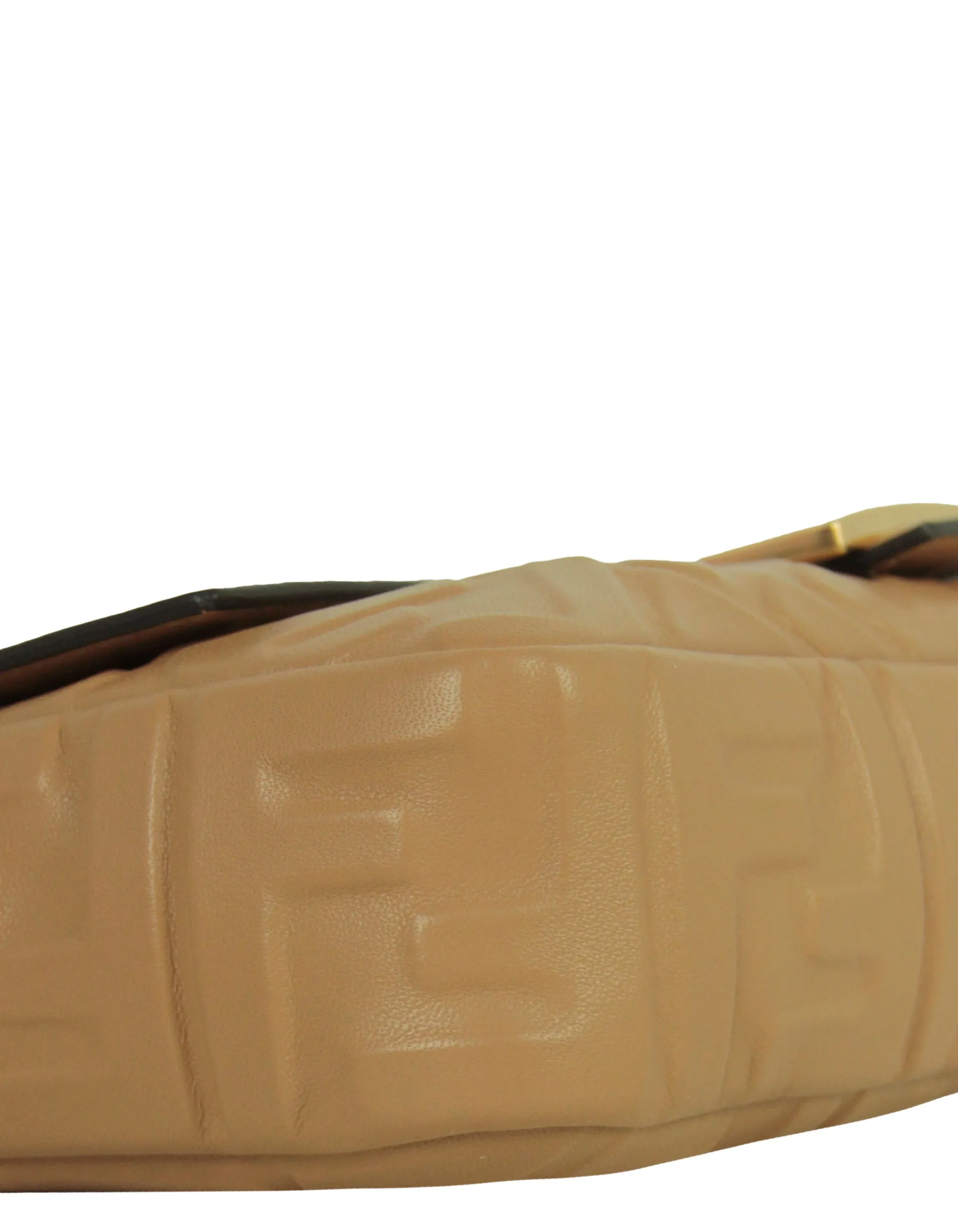 Fendi NWT Beige Embossed Logo FF 1974 Large Baguette NM Bag w/ Two Straps