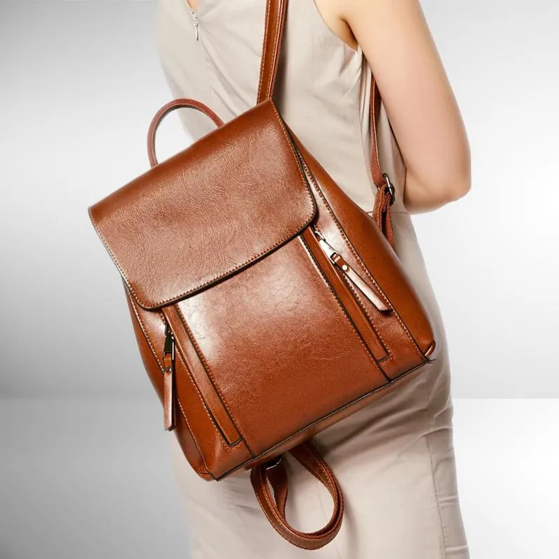 Front Zippers Leather Backpack