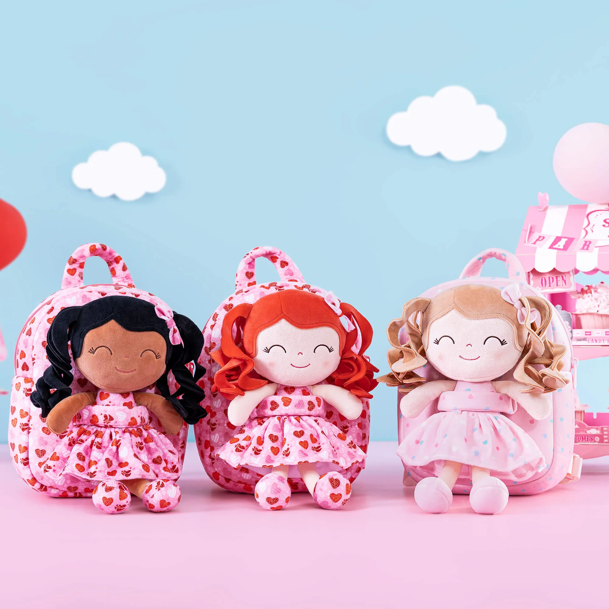Gloveleya 9-inch Personalized Spring Girl Love Heart Dolls Backpacks Pink