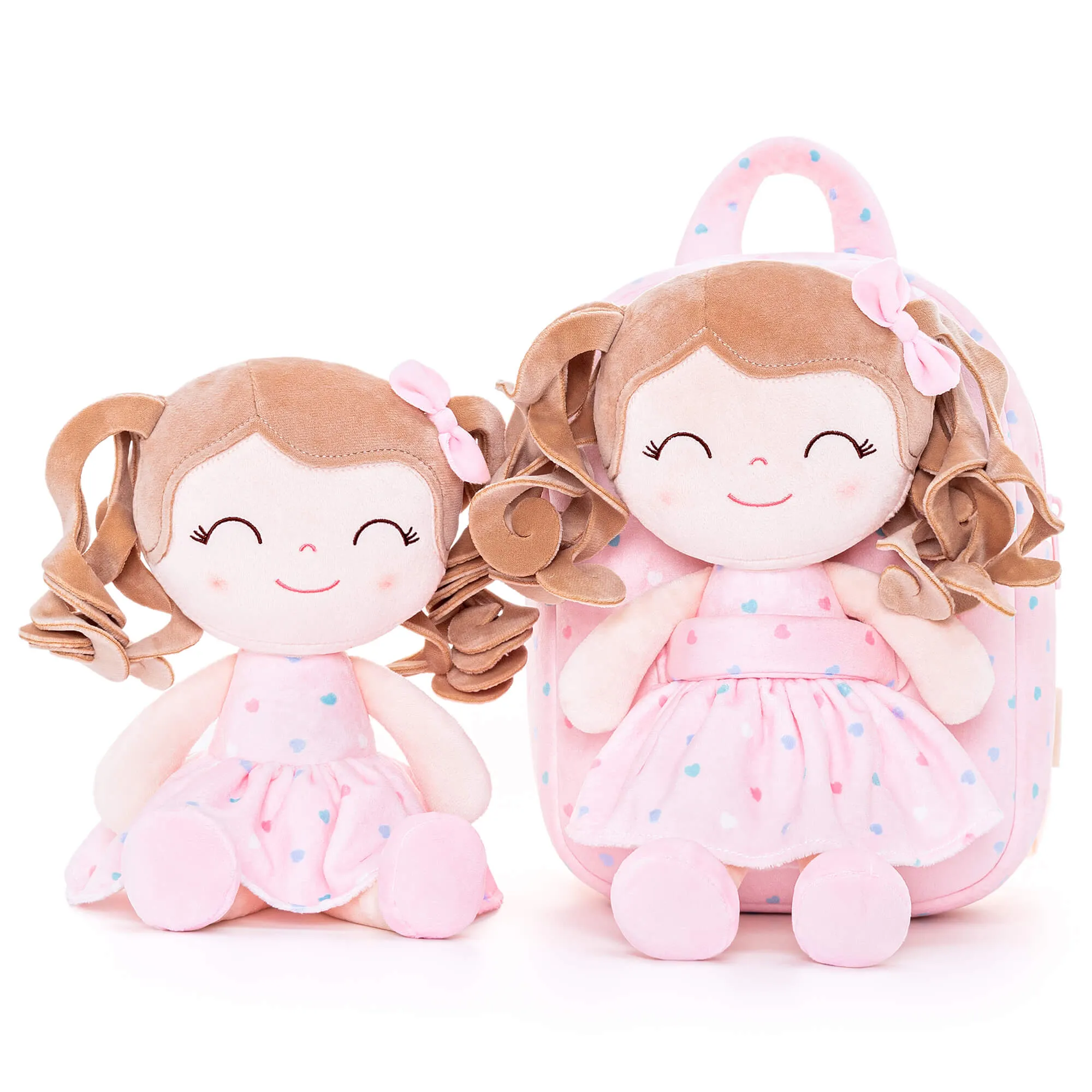 Gloveleya 9-inch Personalized Spring Girl Love Heart Dolls Backpacks Pink
