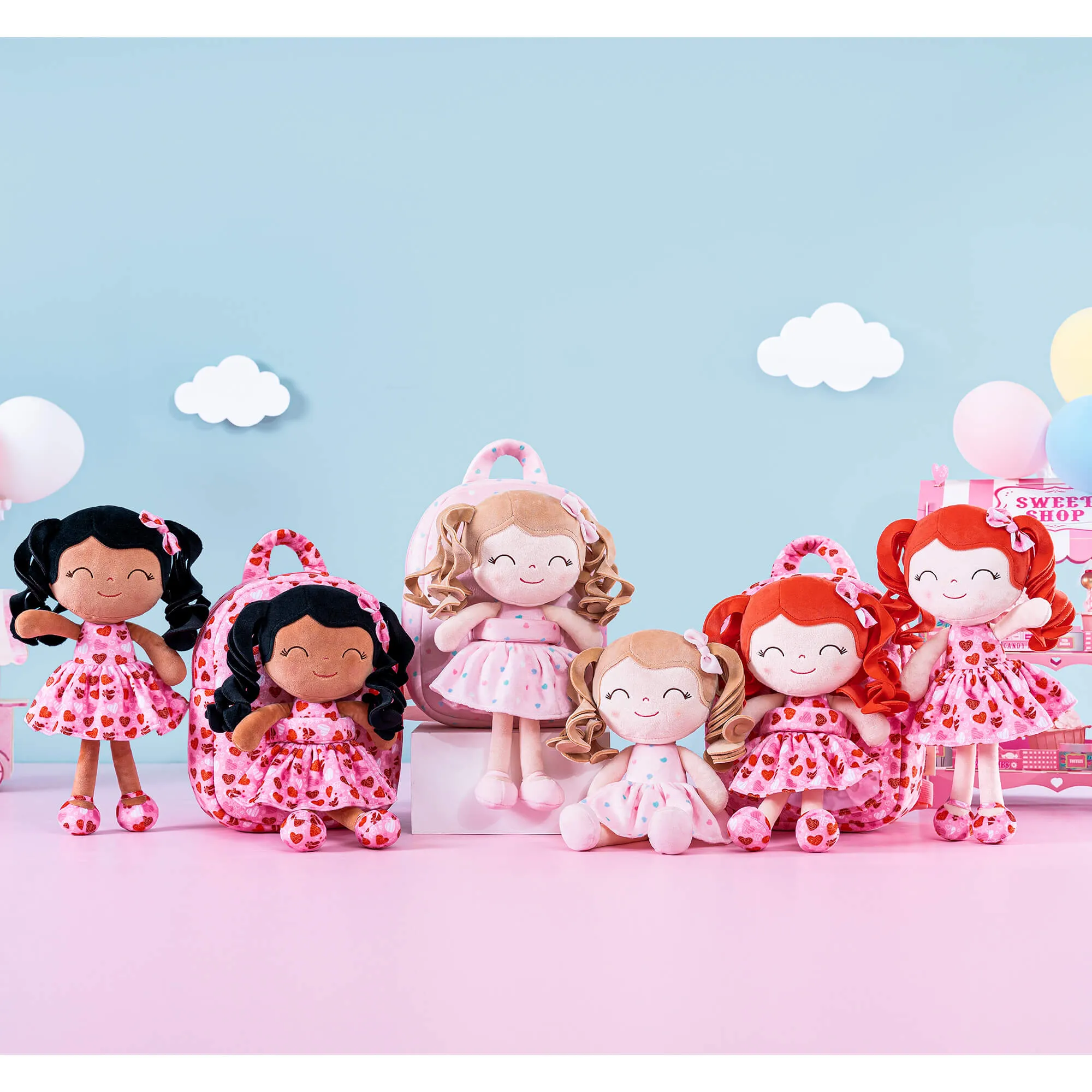 Gloveleya 9-inch Personalized Spring Girl Love Heart Dolls Backpacks Pink