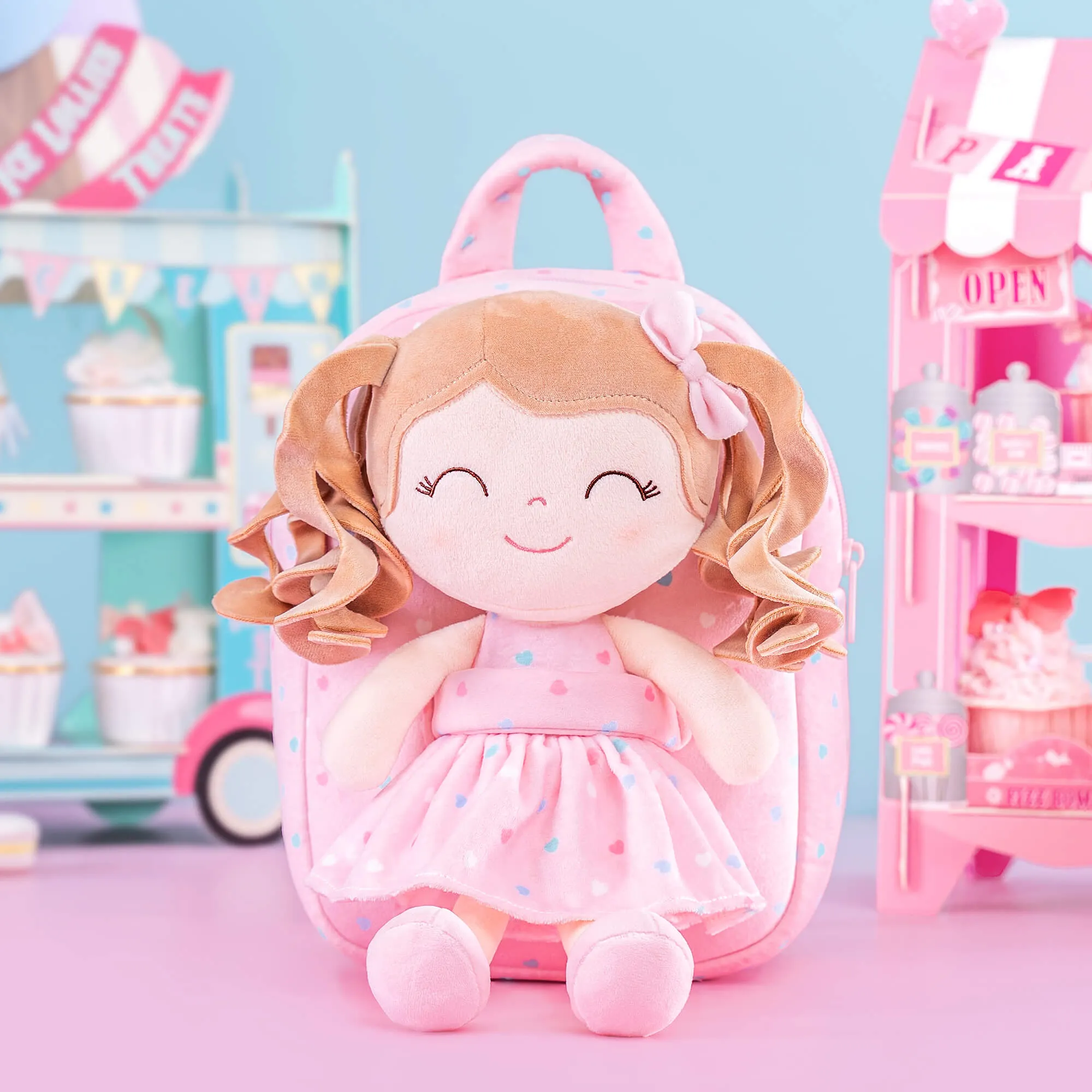 Gloveleya 9-inch Personalized Spring Girl Love Heart Dolls Backpacks Pink