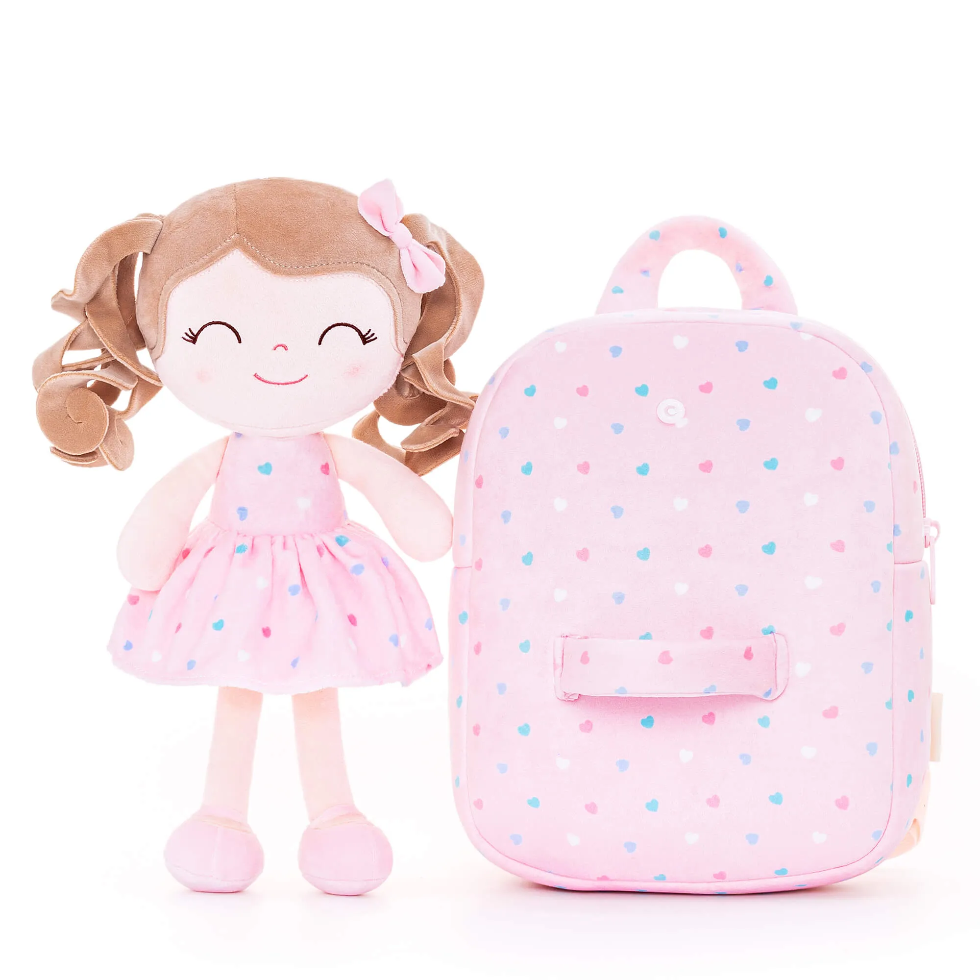 Gloveleya 9-inch Personalized Spring Girl Love Heart Dolls Backpacks Pink