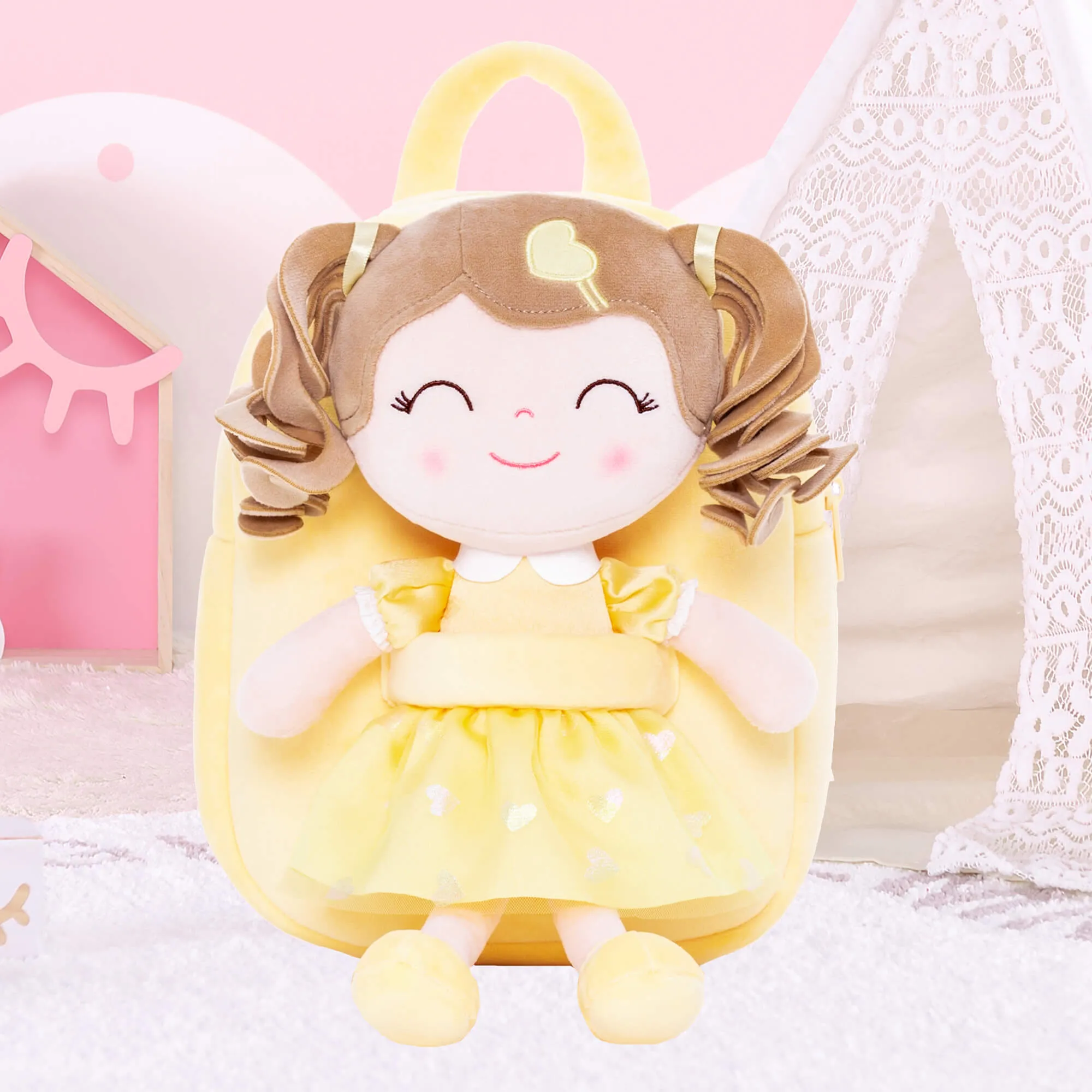 Gloveleya 9-inch Toddler Backpack Love Heart Girls Dolls Backpacks Yellow