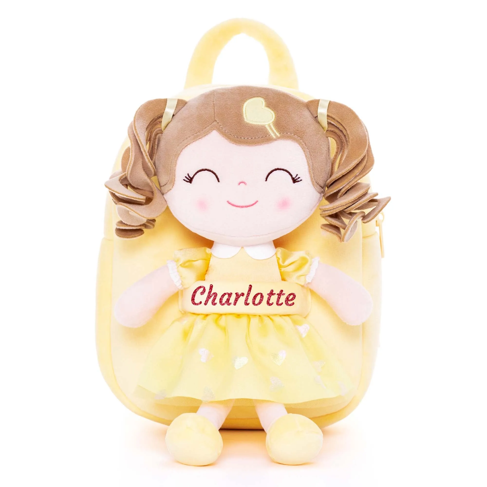 Gloveleya 9-inch Toddler Backpack Love Heart Girls Dolls Backpacks Yellow