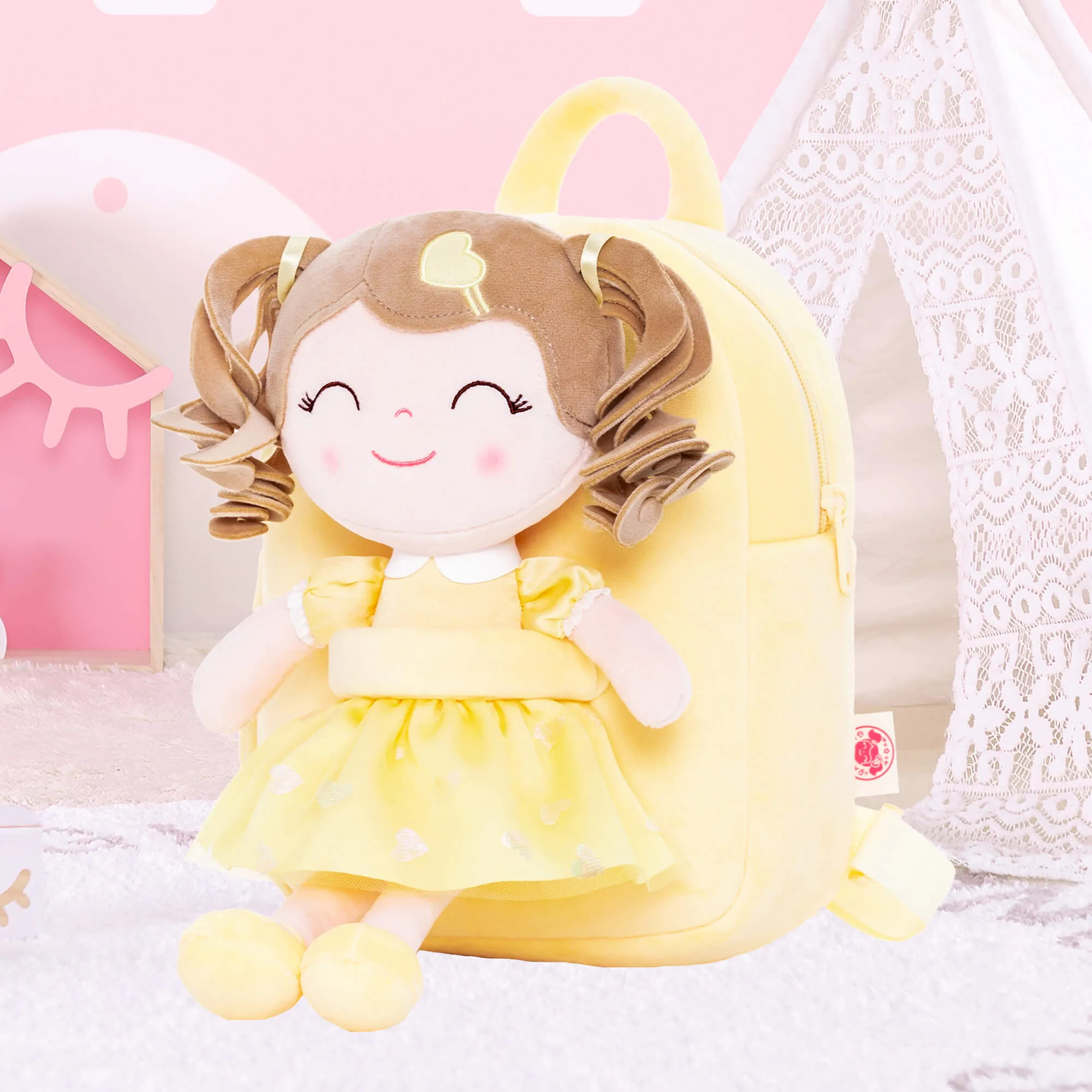 Gloveleya 9-inch Toddler Backpack Love Heart Girls Dolls Backpacks Yellow