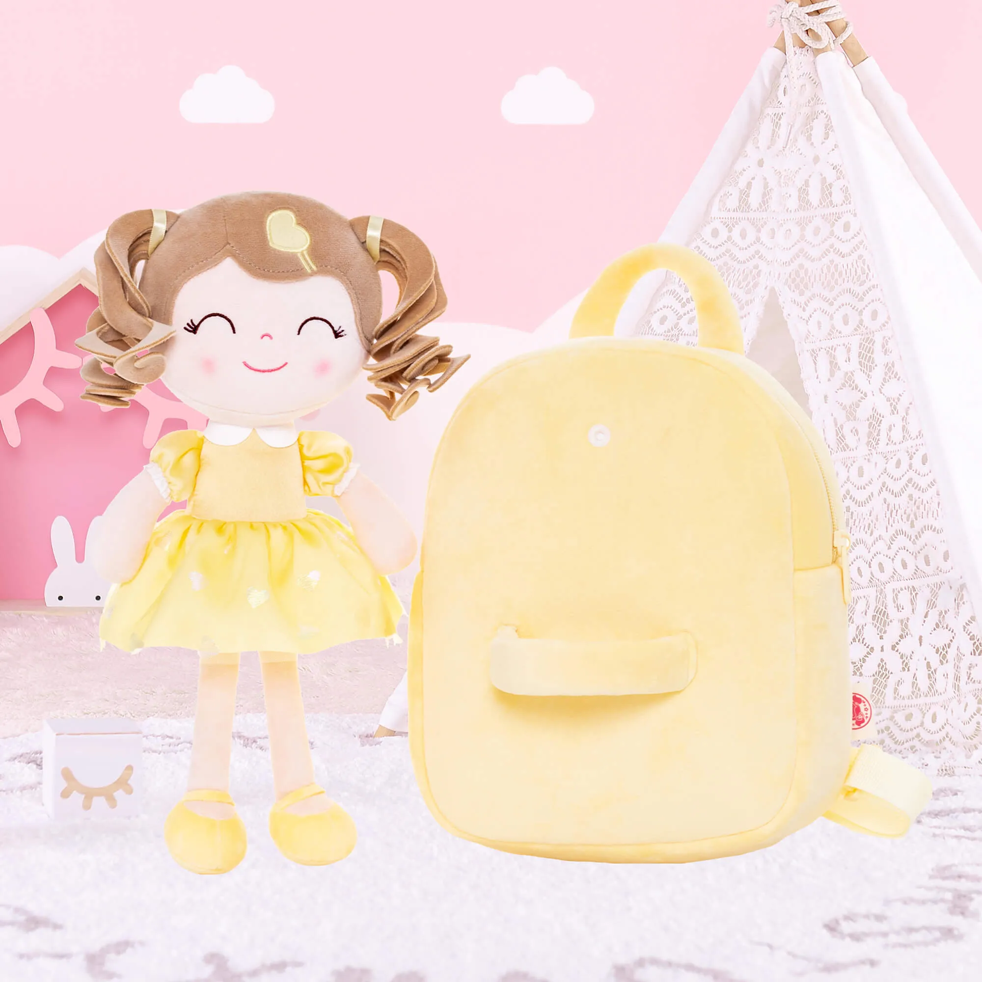 Gloveleya 9-inch Toddler Backpack Love Heart Girls Dolls Backpacks Yellow