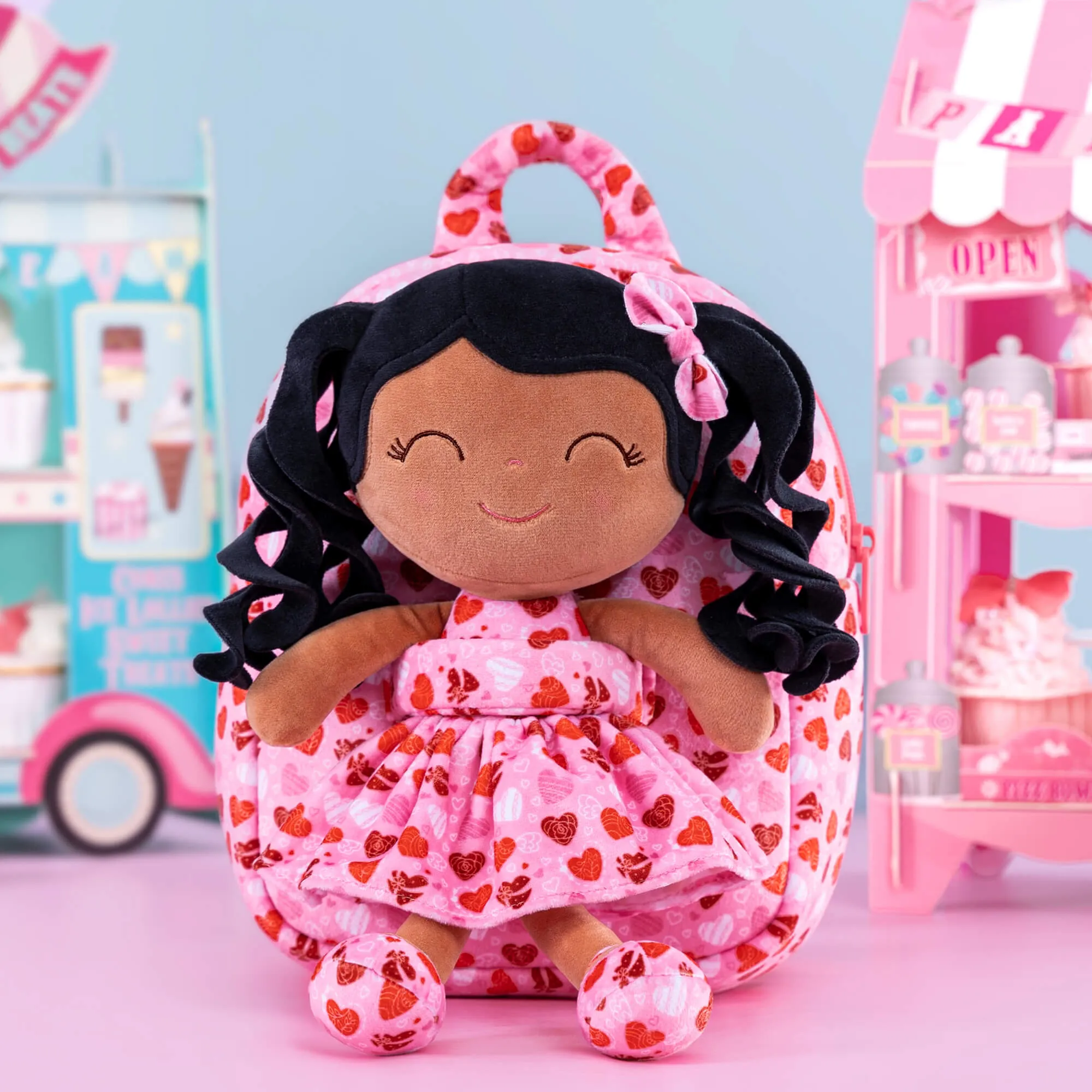 Gloveleya 9-inch Toddler Backpack Spring Girl Love Heart Dolls Backpacks Tanned Pink