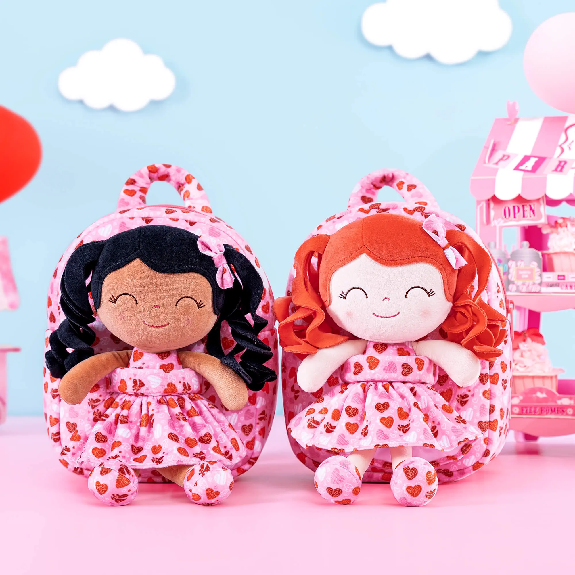 Gloveleya 9-inch Toddler Backpack Spring Girl Love Heart Dolls Backpacks Tanned Pink