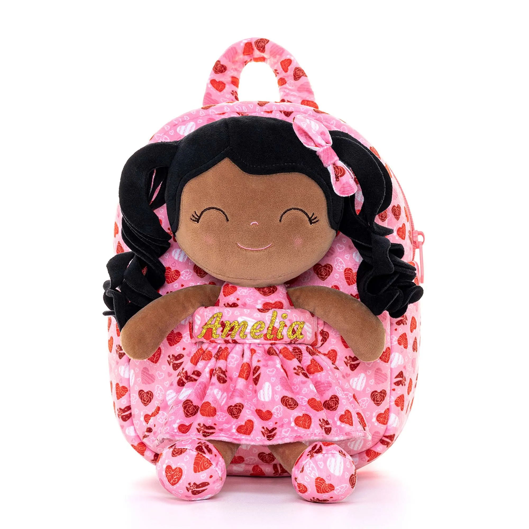 Gloveleya 9-inch Toddler Backpack Spring Girl Love Heart Dolls Backpacks Tanned Pink