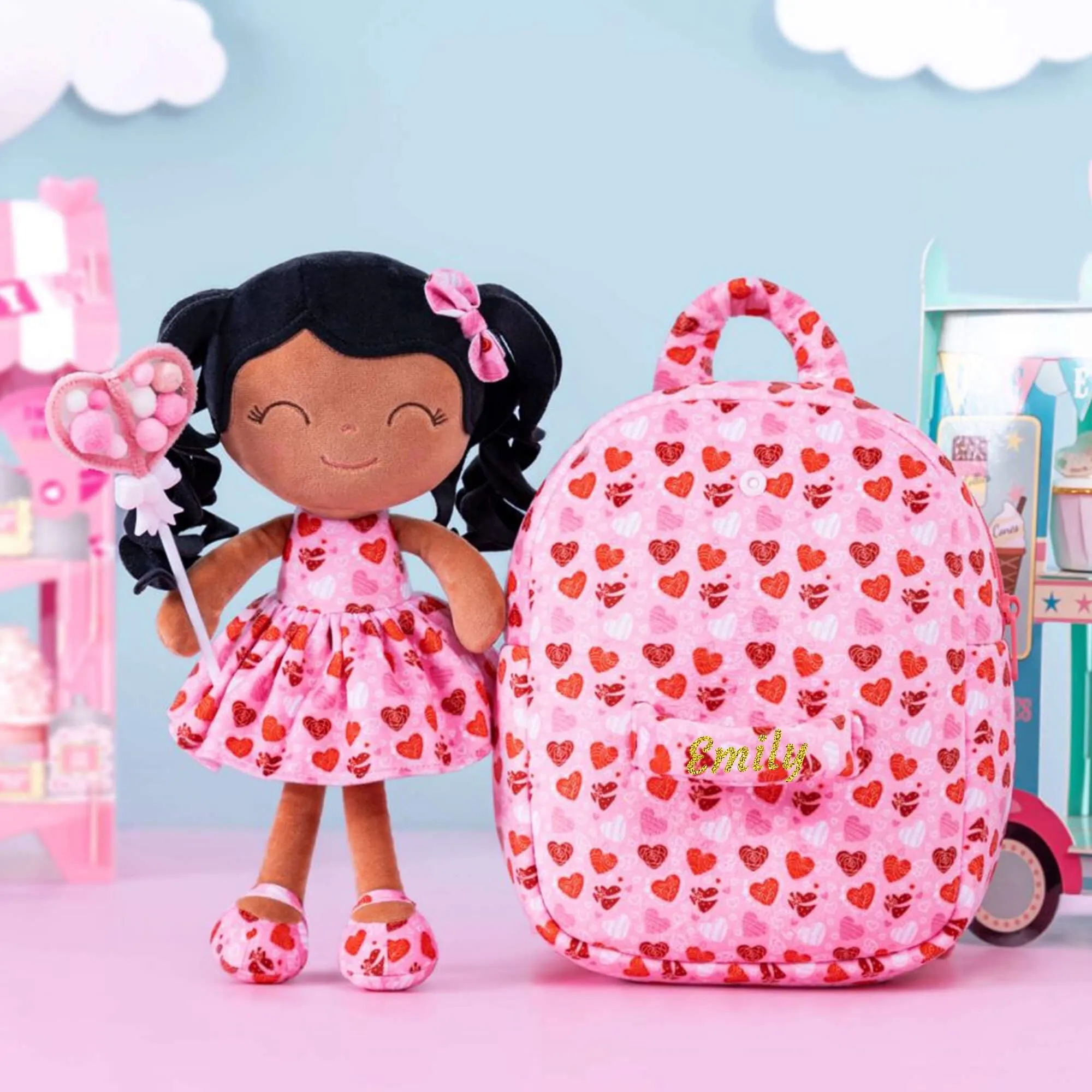 Gloveleya 9-inch Toddler Backpack Spring Girl Love Heart Dolls Backpacks Tanned Pink