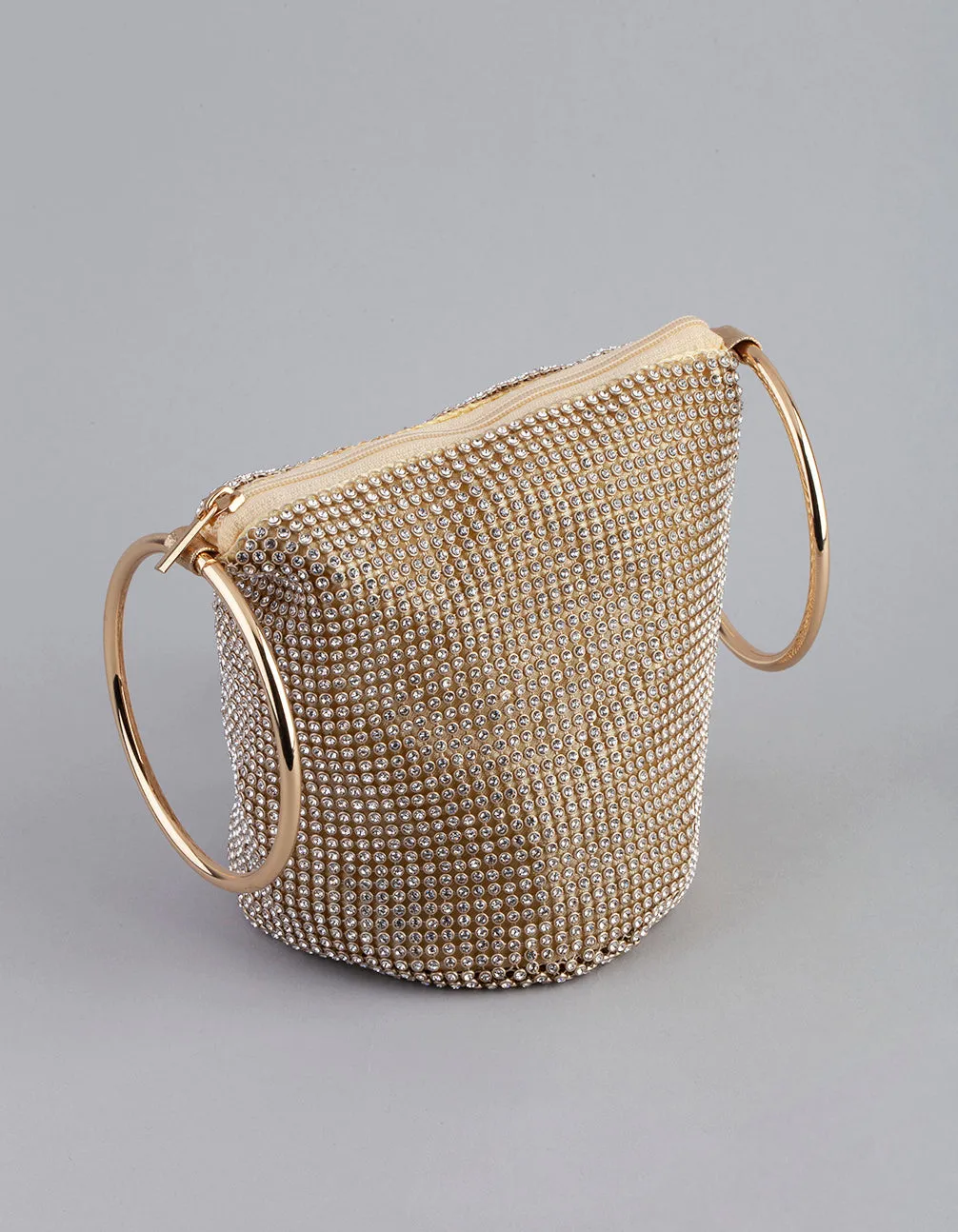 Gold Diamante Circular Handle Clutch
