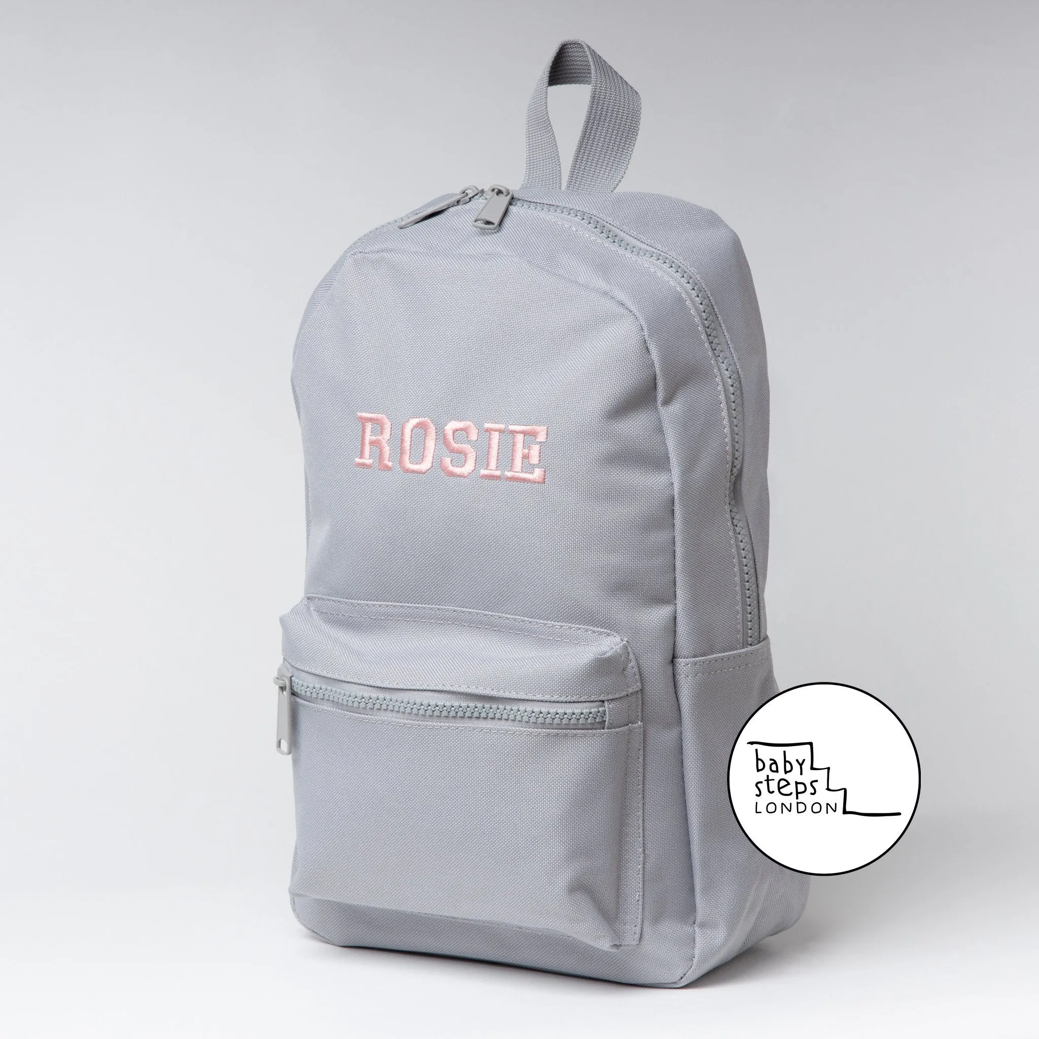 (Grey) Personalised Name Unisex Mini Nursery School Backpack Rucksack Bag
