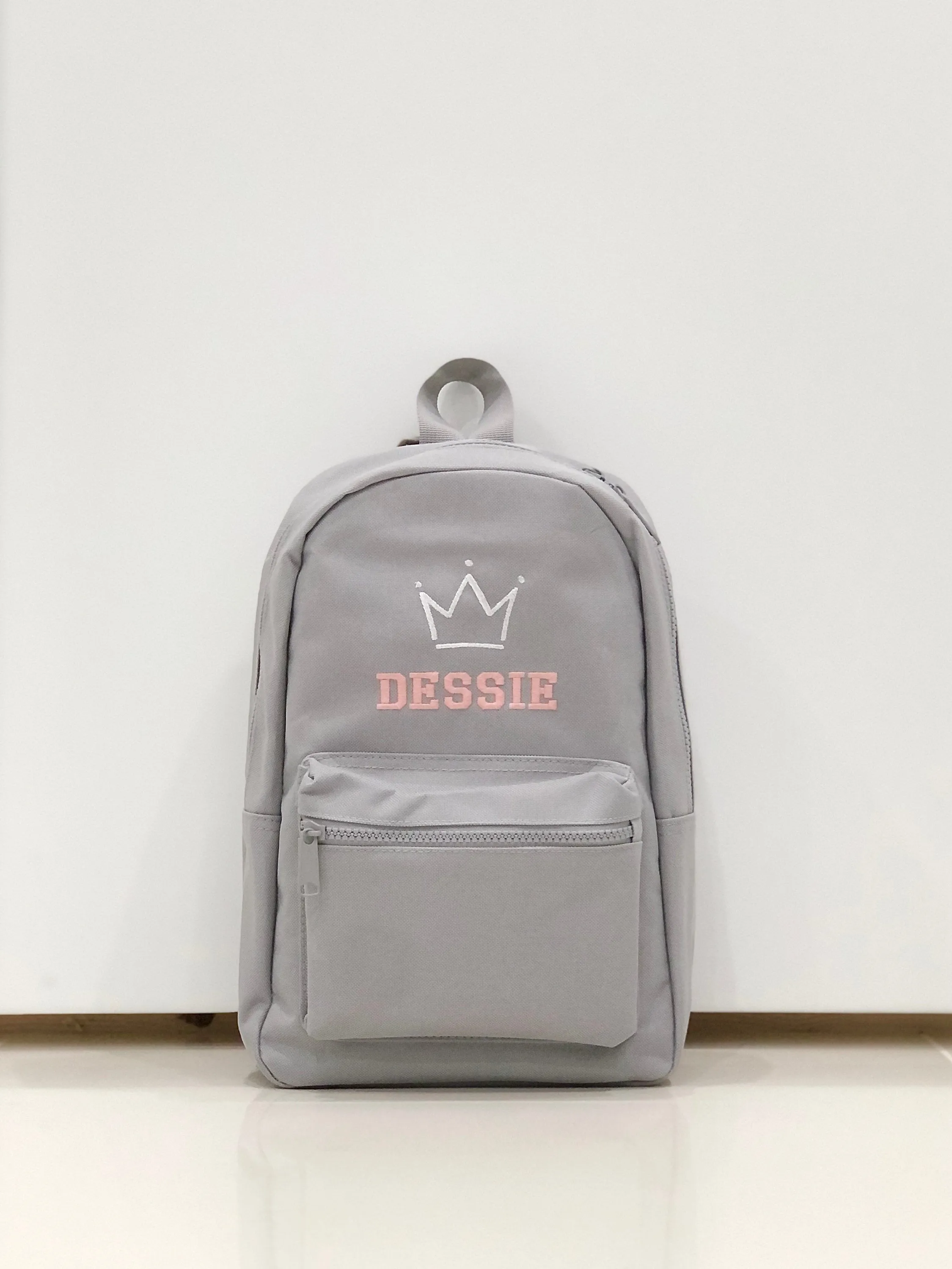 (Grey) Personalised Name Unisex Mini Nursery School Backpack Rucksack Bag