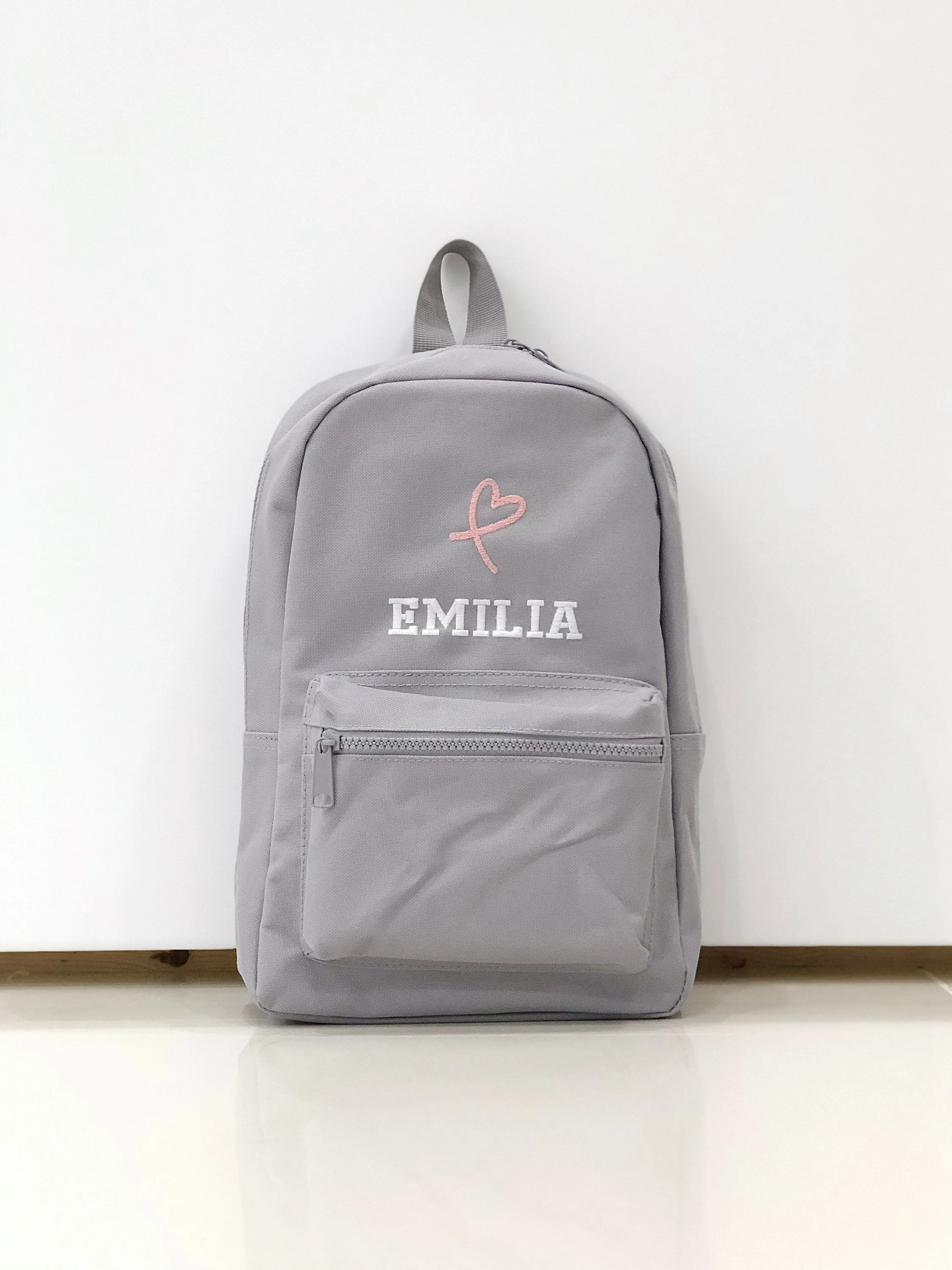 (Grey) Personalised Name Unisex Mini Nursery School Backpack Rucksack Bag