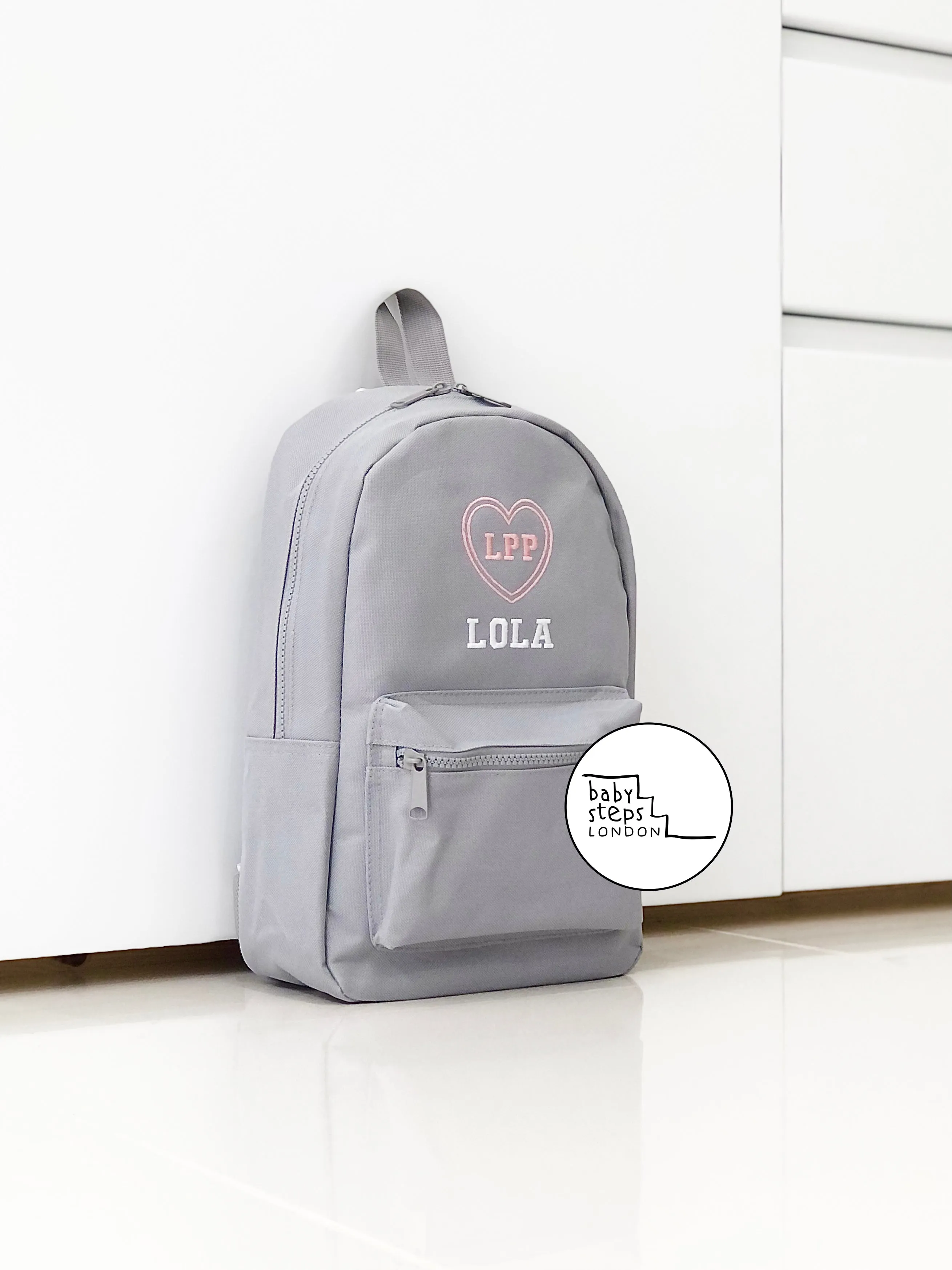 (Grey) Personalised Name Unisex Mini Nursery School Backpack Rucksack Bag