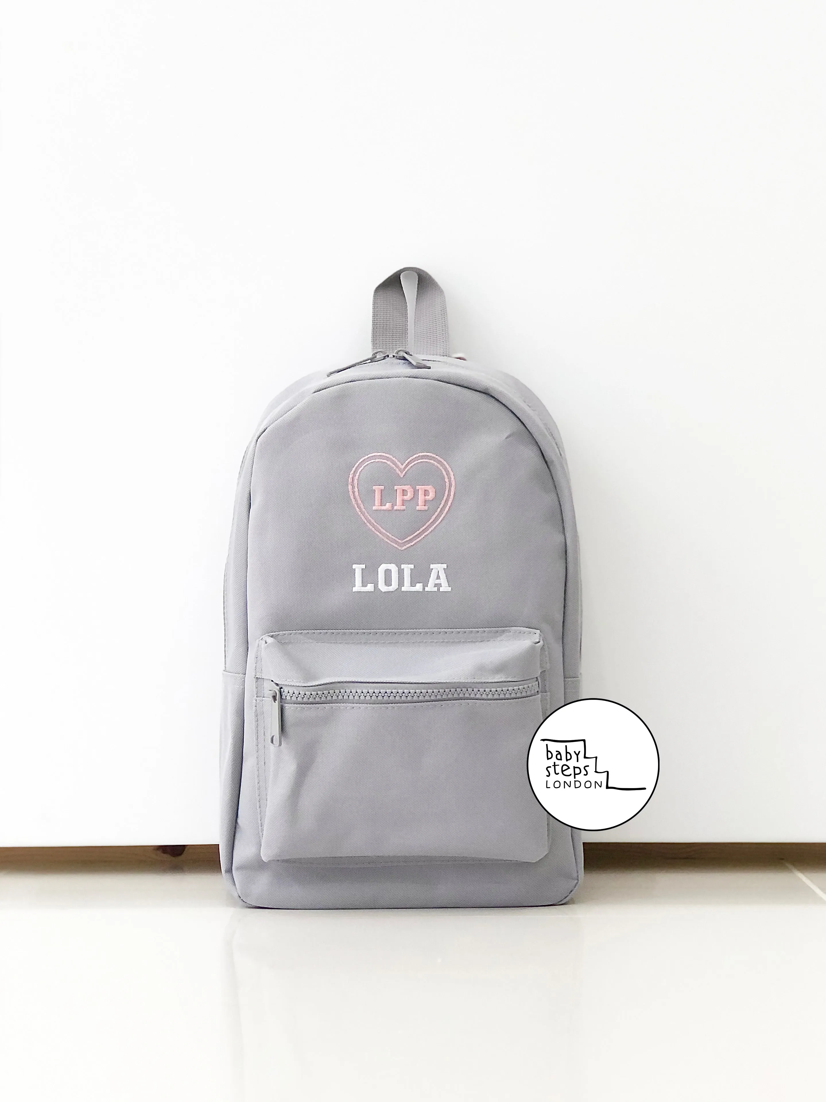(Grey) Personalised Name Unisex Mini Nursery School Backpack Rucksack Bag