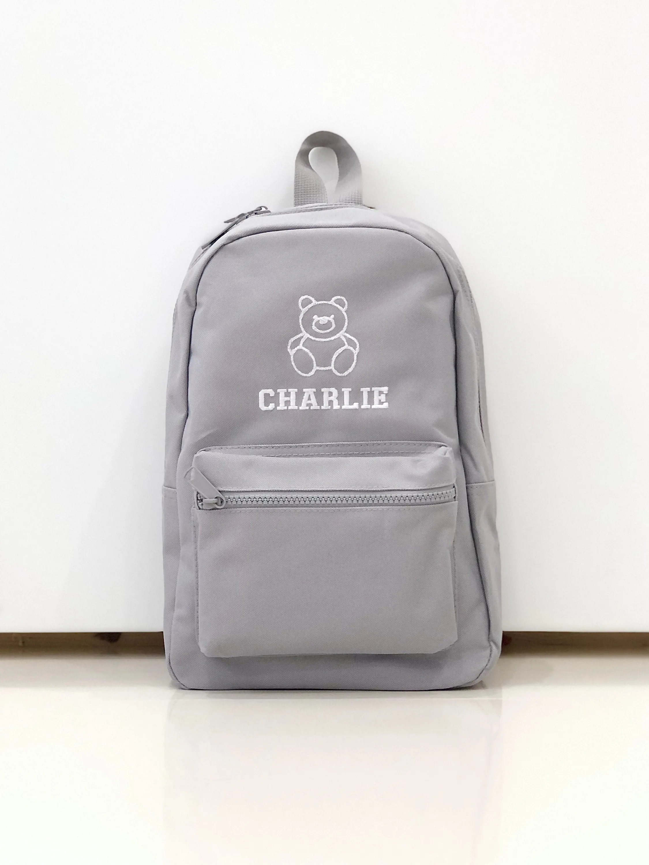 (Grey) Personalised Name Unisex Mini Nursery School Backpack Rucksack Bag