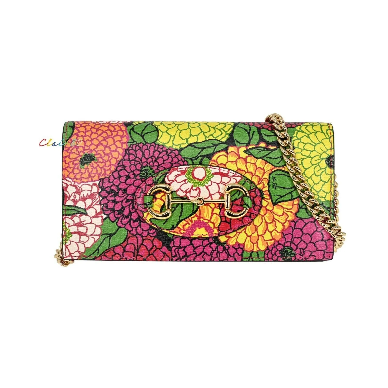 Gucci Floral Horsebit Gold Crossbody Long Wallet Leather Pink Italy Handbag New