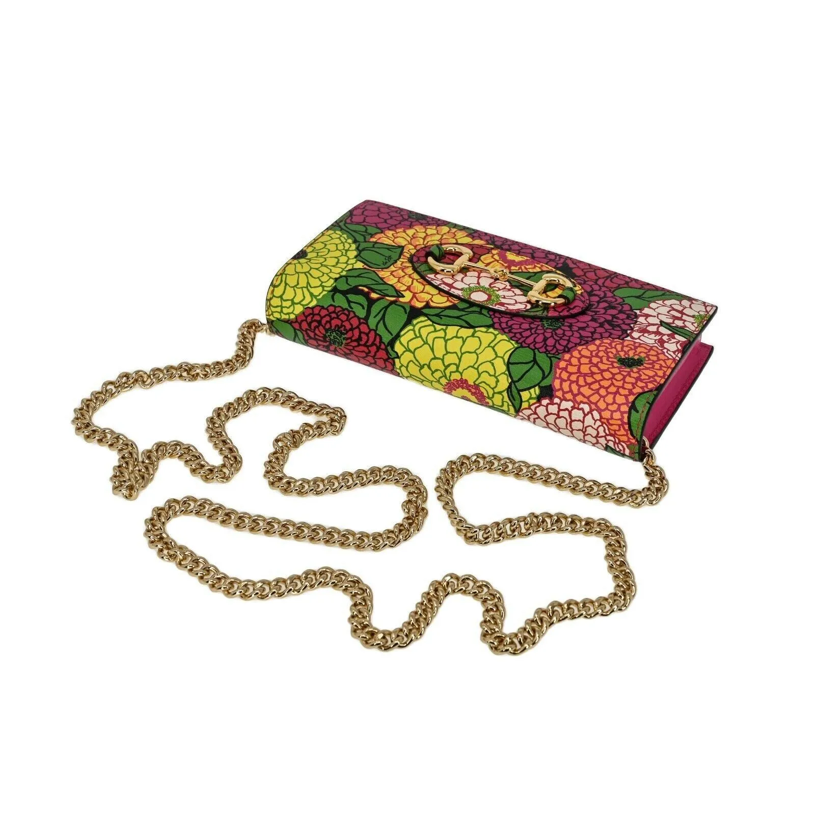 Gucci Floral Horsebit Gold Crossbody Long Wallet Leather Pink Italy Handbag New
