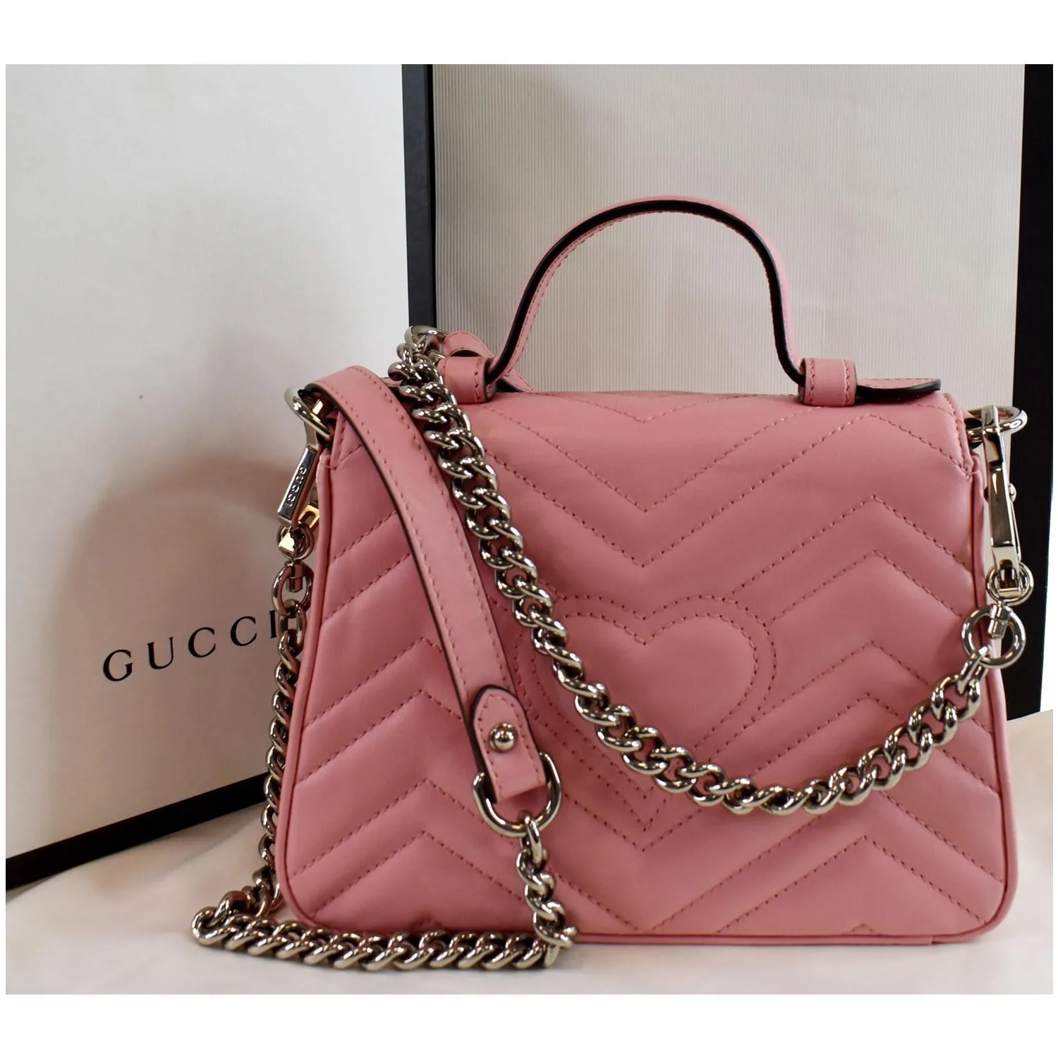 GUCCI GG Marmont Mini Top Handle Shoulder Bag Pastel Pink 547260