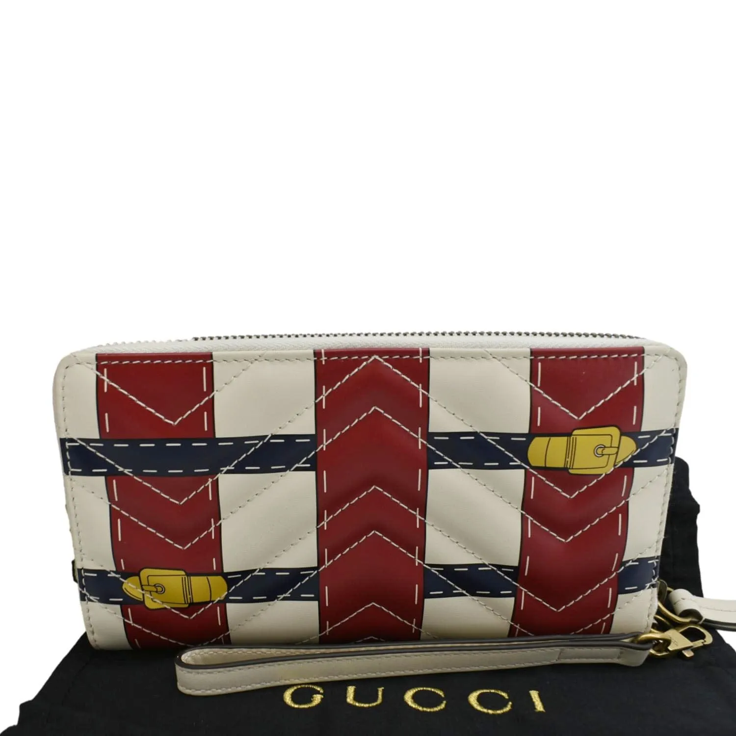 GUCCI GG Marmont Trompe L'Oeil Print Matelasse Leather Zip Around Wallet Multicolor 466490