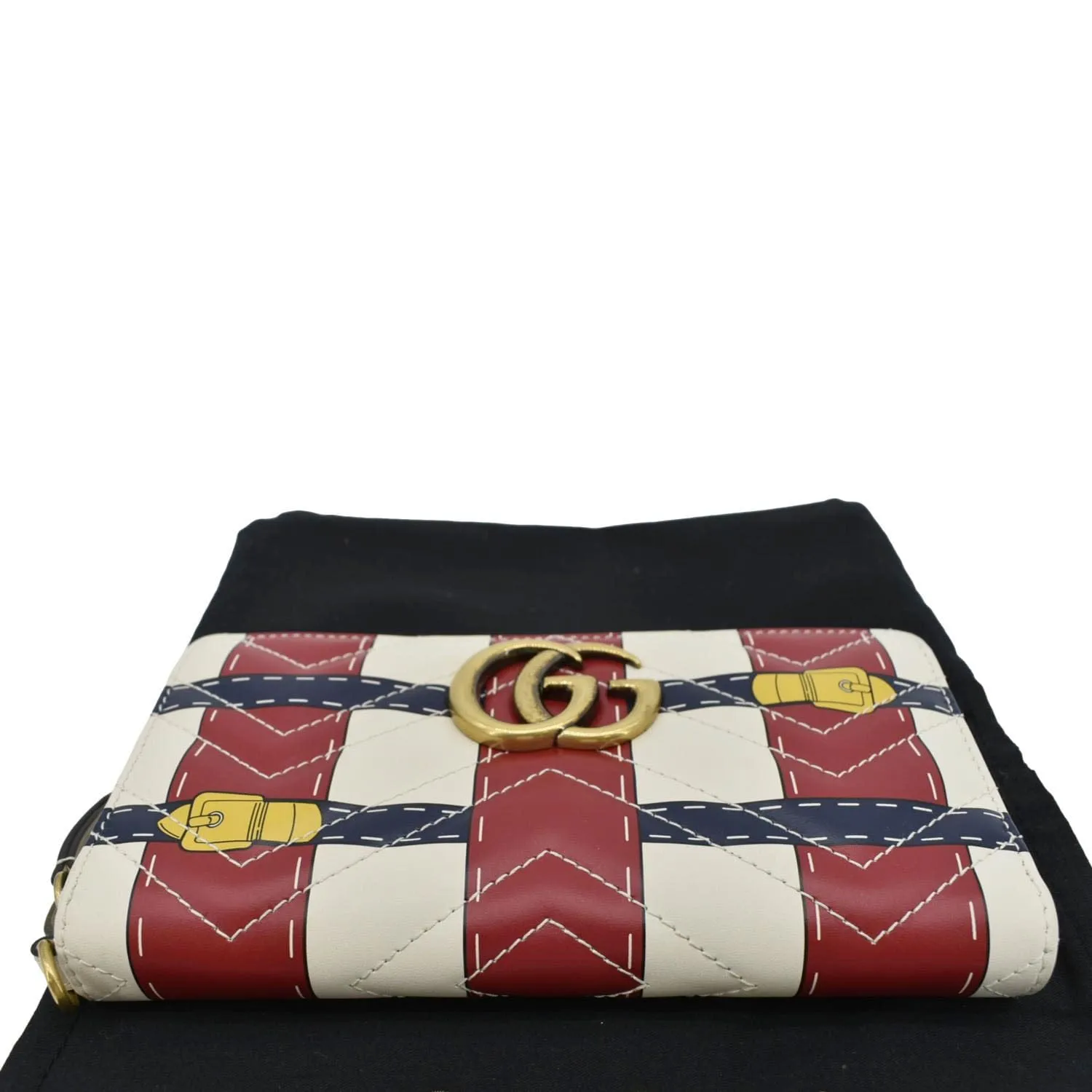 GUCCI GG Marmont Trompe L'Oeil Print Matelasse Leather Zip Around Wallet Multicolor 466490