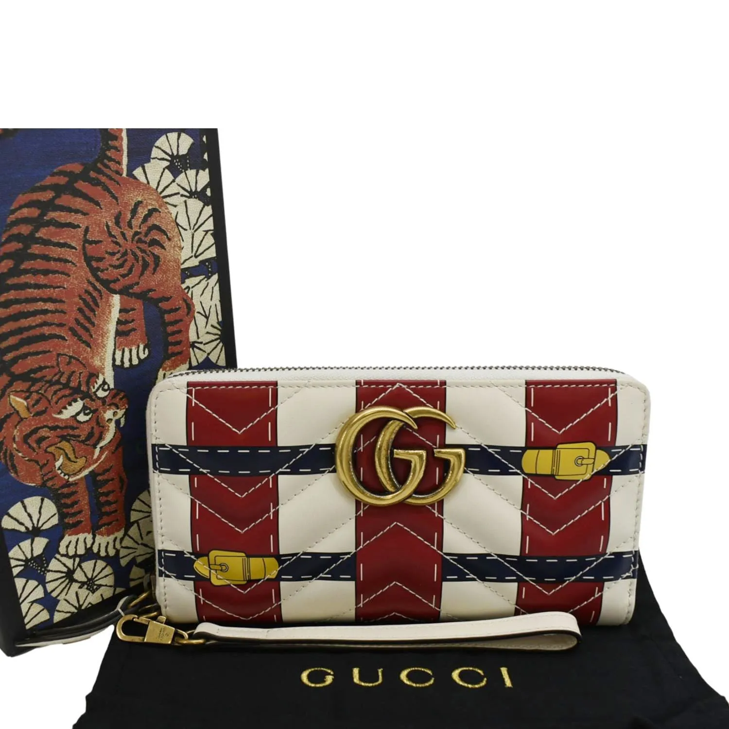 GUCCI GG Marmont Trompe L'Oeil Print Matelasse Leather Zip Around Wallet Multicolor 466490