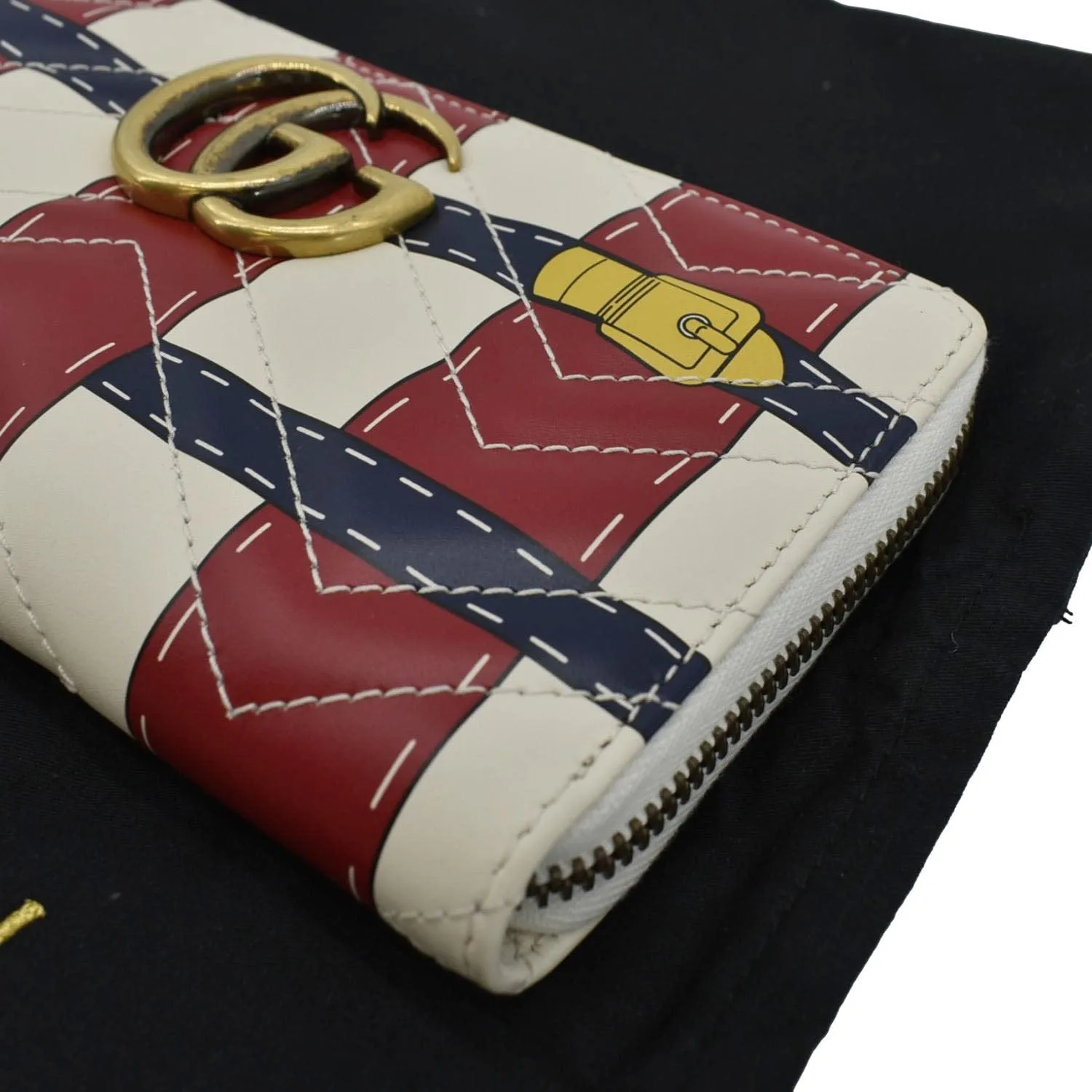 GUCCI GG Marmont Trompe L'Oeil Print Matelasse Leather Zip Around Wallet Multicolor 466490