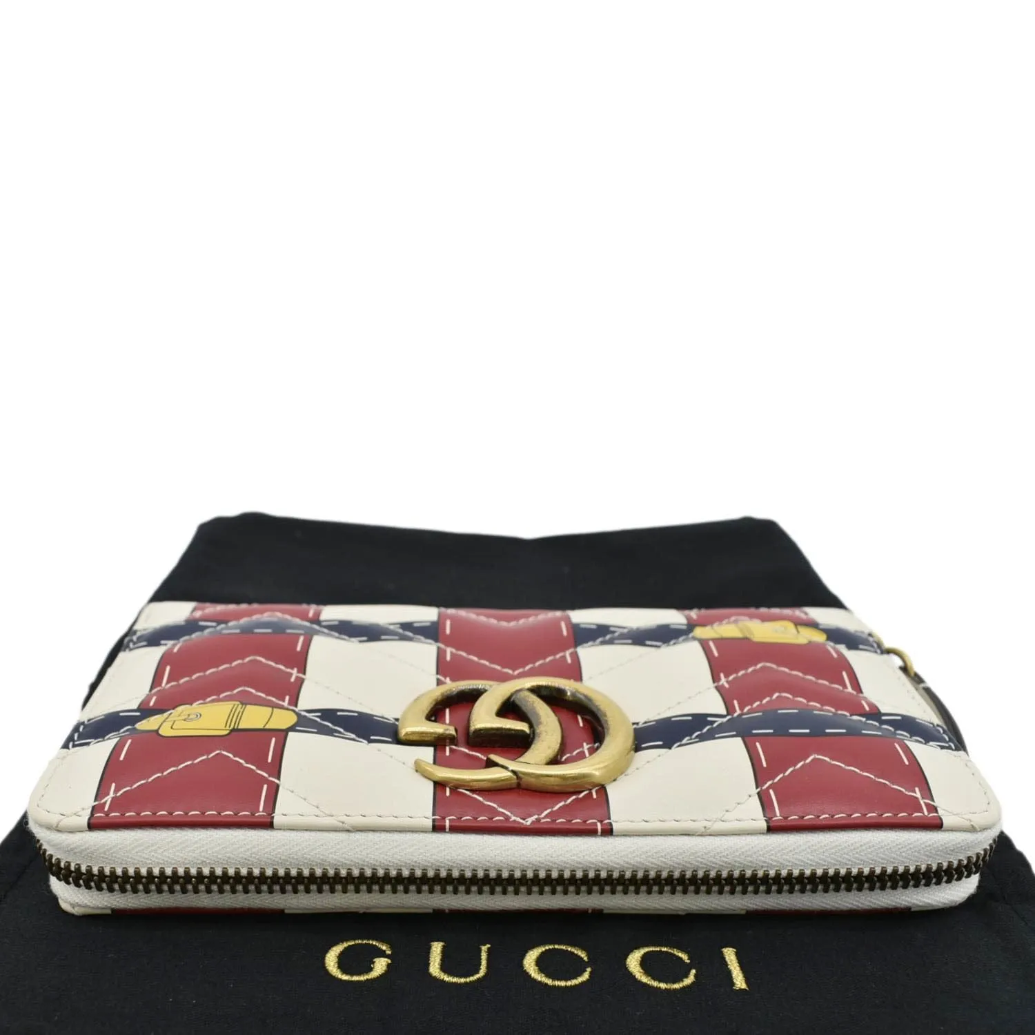 GUCCI GG Marmont Trompe L'Oeil Print Matelasse Leather Zip Around Wallet Multicolor 466490