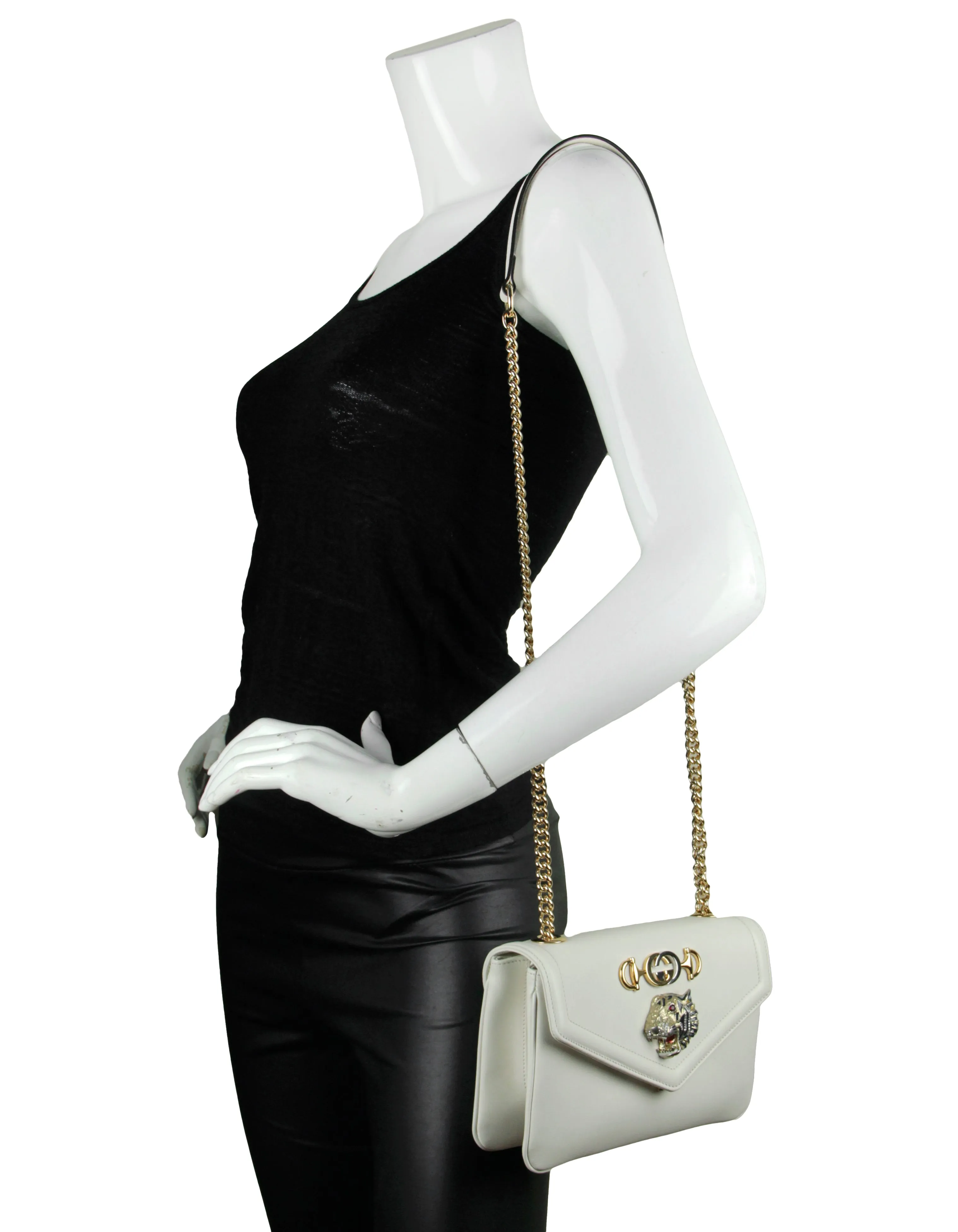 Gucci Ivory Leather Medium Rajah Shoulder/Crossbody Bag