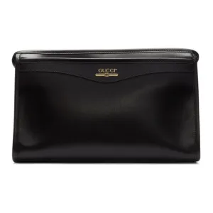 Gucci Metallic Print Logo Smooth Leather Clutch in Black