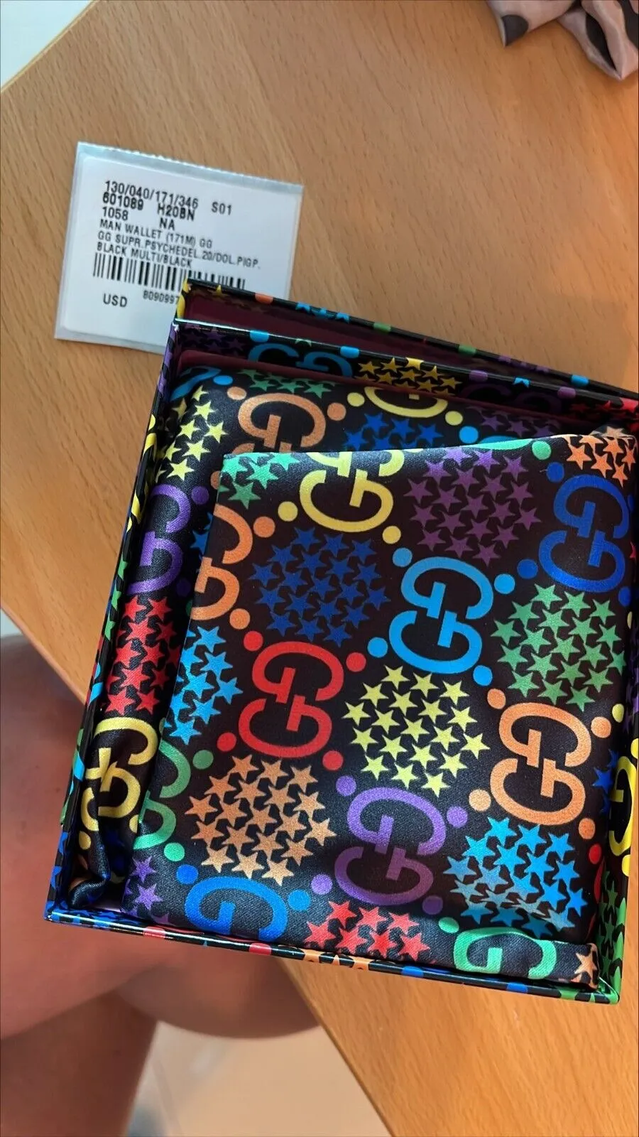 Gucci Multicolor Psychedelic Wallet Fold GG Italy Leather Card Case Black New