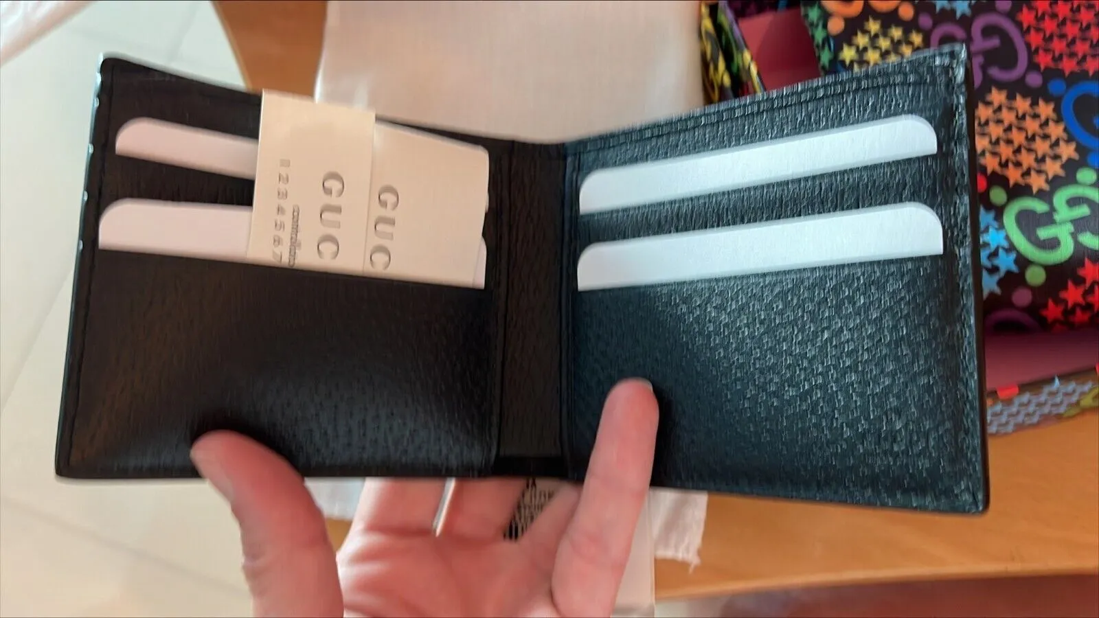 Gucci Multicolor Psychedelic Wallet Fold GG Italy Leather Card Case Black New
