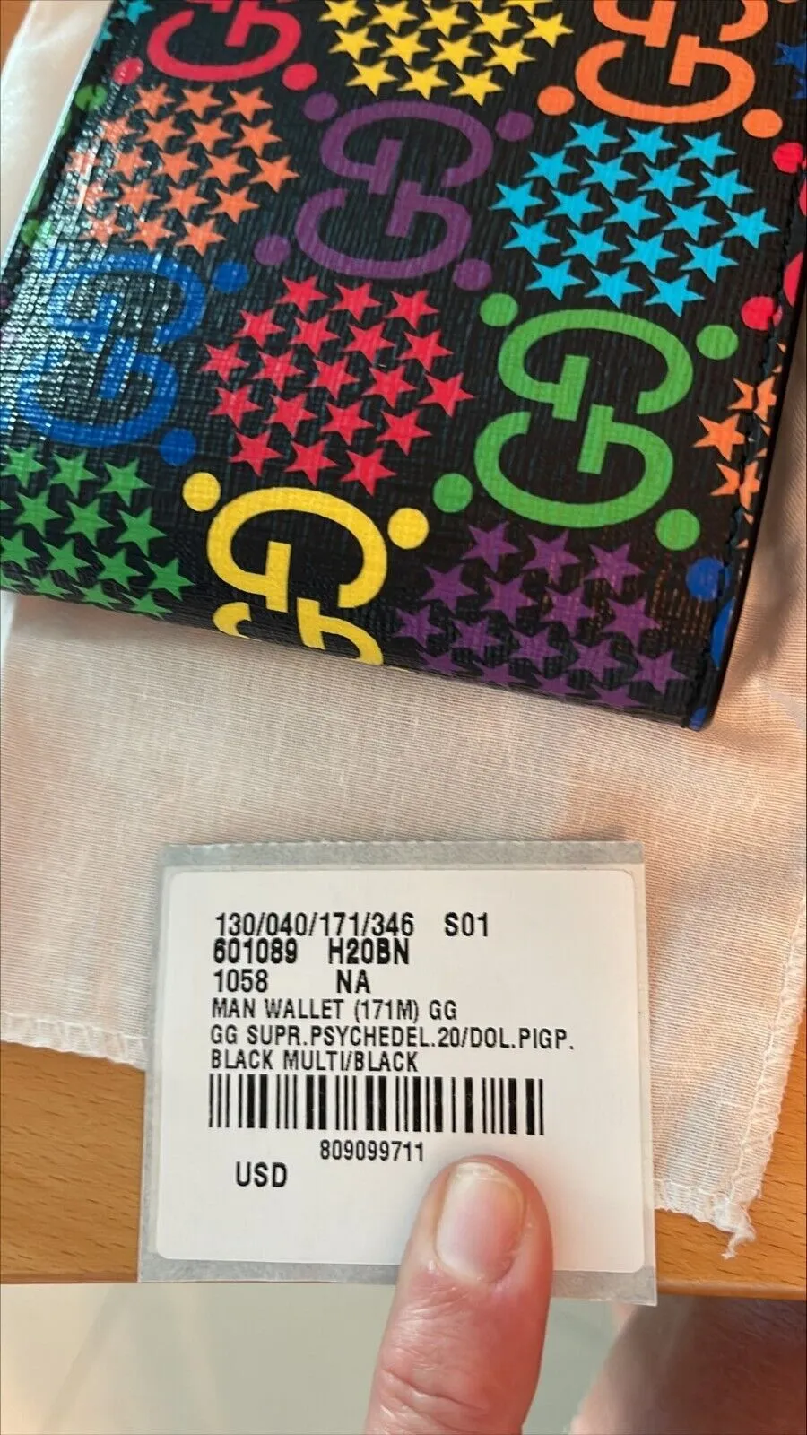 Gucci Multicolor Psychedelic Wallet Fold GG Italy Leather Card Case Black New