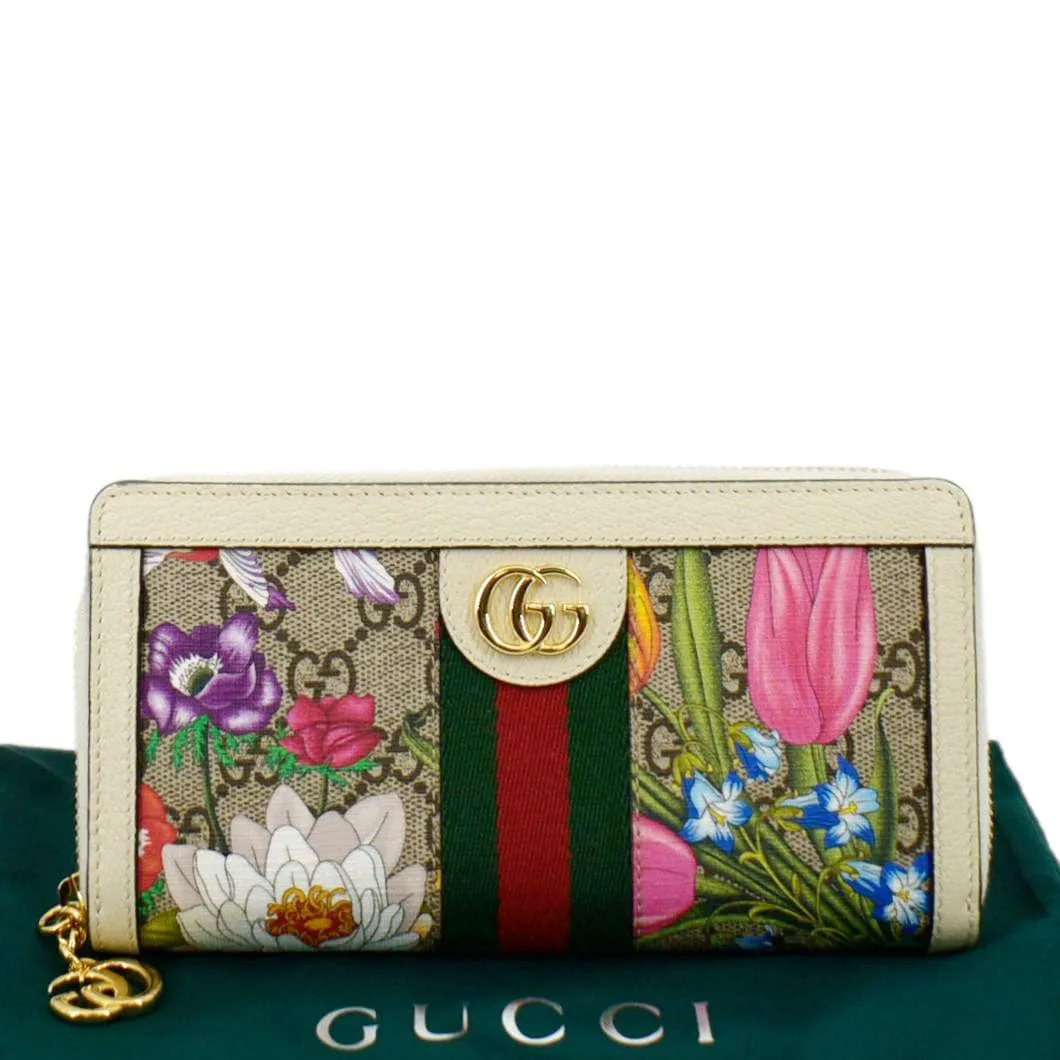 GUCCI Ophidia Flora Web GG Continental Supreme Canvas Wallet Beige 523154