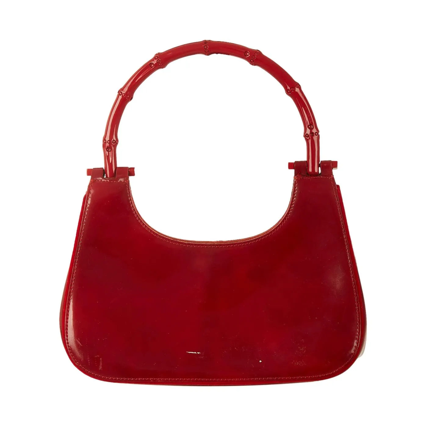 Gucci Red Bamboo Patent Top Handle Bag