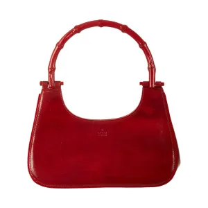 Gucci Red Bamboo Patent Top Handle Bag