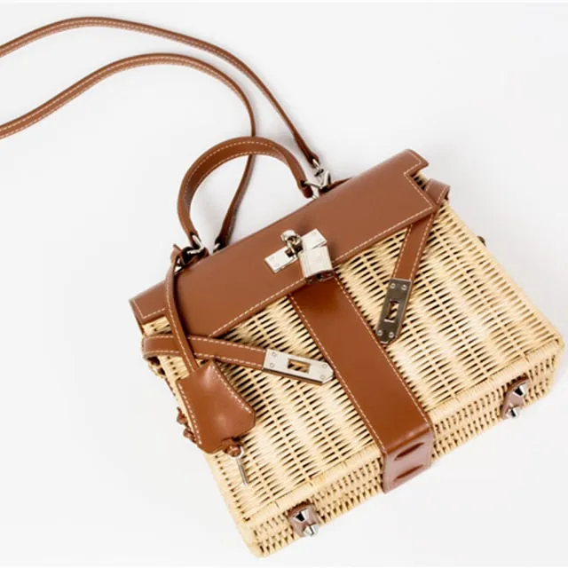 Handmade Rattan Straw Crossbody Bag